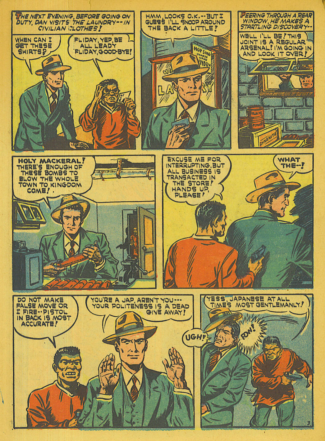 Blue Beetle (Fox / Dan Garrett), page 7. Blue Beetle (Dan Garrett). Public domain in the United States for Fox/Holyoke-era issues. Not Charlton or DC. Internet Archive folkscanomy scans used when Comic Book Plus returns 403.
