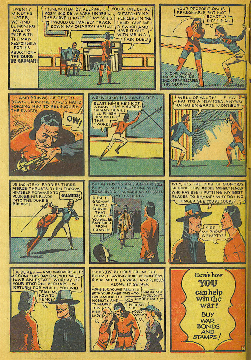 Blue Beetle (Fox / Dan Garrett), page 65. Blue Beetle (Dan Garrett). Public domain in the United States for Fox/Holyoke-era issues. Not Charlton or DC. Internet Archive folkscanomy scans used when Comic Book Plus returns 403.