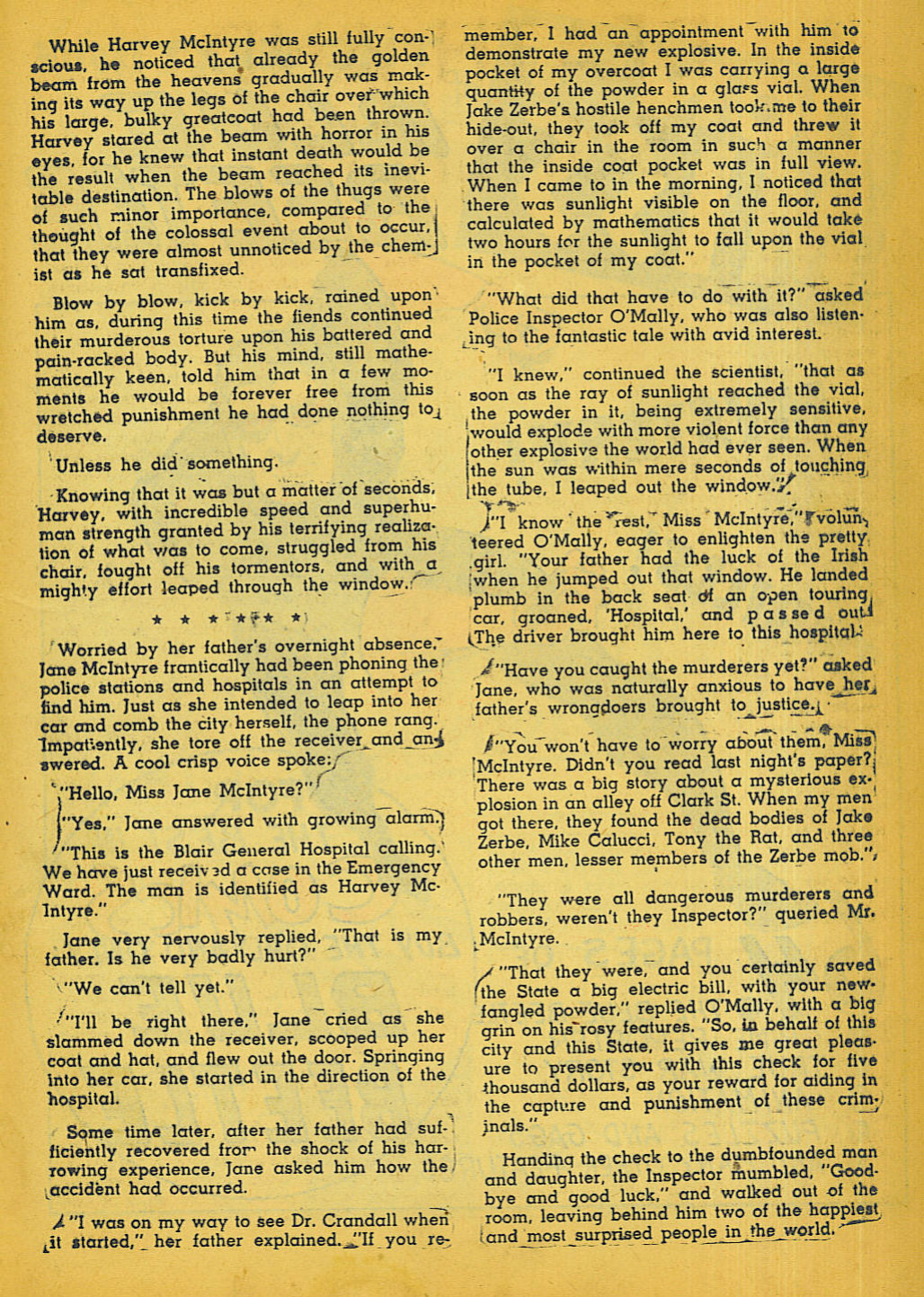 Blue Beetle (Fox / Dan Garrett), page 23. Blue Beetle (Dan Garrett). Public domain in the United States for Fox/Holyoke-era issues. Not Charlton or DC. Internet Archive folkscanomy scans used when Comic Book Plus returns 403.