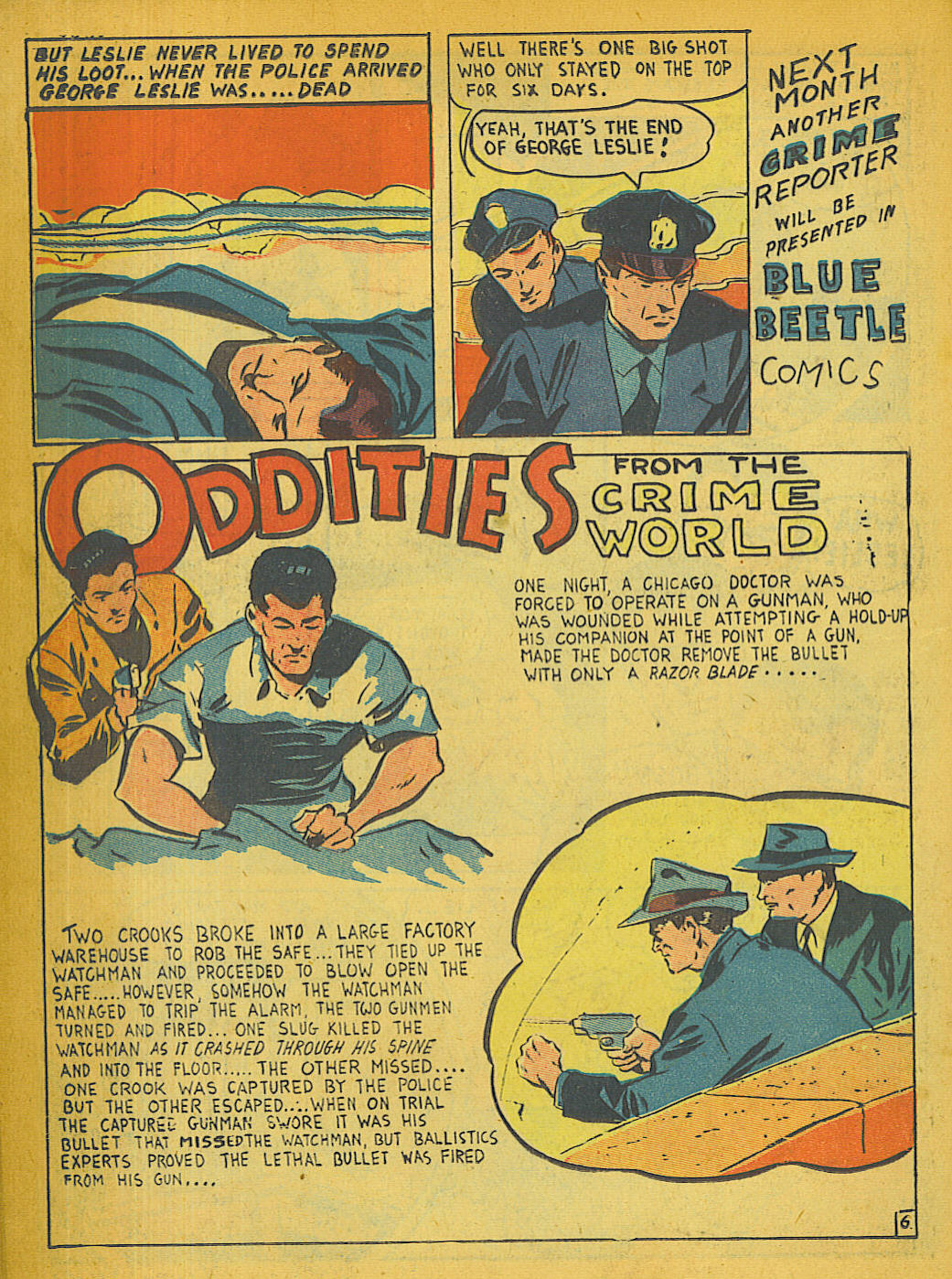 Blue Beetle (Fox / Dan Garrett), page 30. Blue Beetle (Dan Garrett). Public domain in the United States for Fox/Holyoke-era issues. Not Charlton or DC. Internet Archive folkscanomy scans used when Comic Book Plus returns 403.