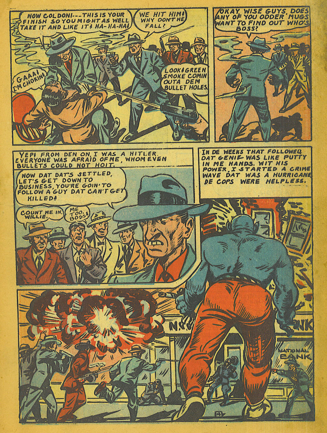 Blue Beetle (Fox / Dan Garrett), page 5. Blue Beetle (Dan Garrett). Public domain in the United States for Fox/Holyoke-era issues. Not Charlton or DC. Internet Archive folkscanomy scans used when Comic Book Plus returns 403.