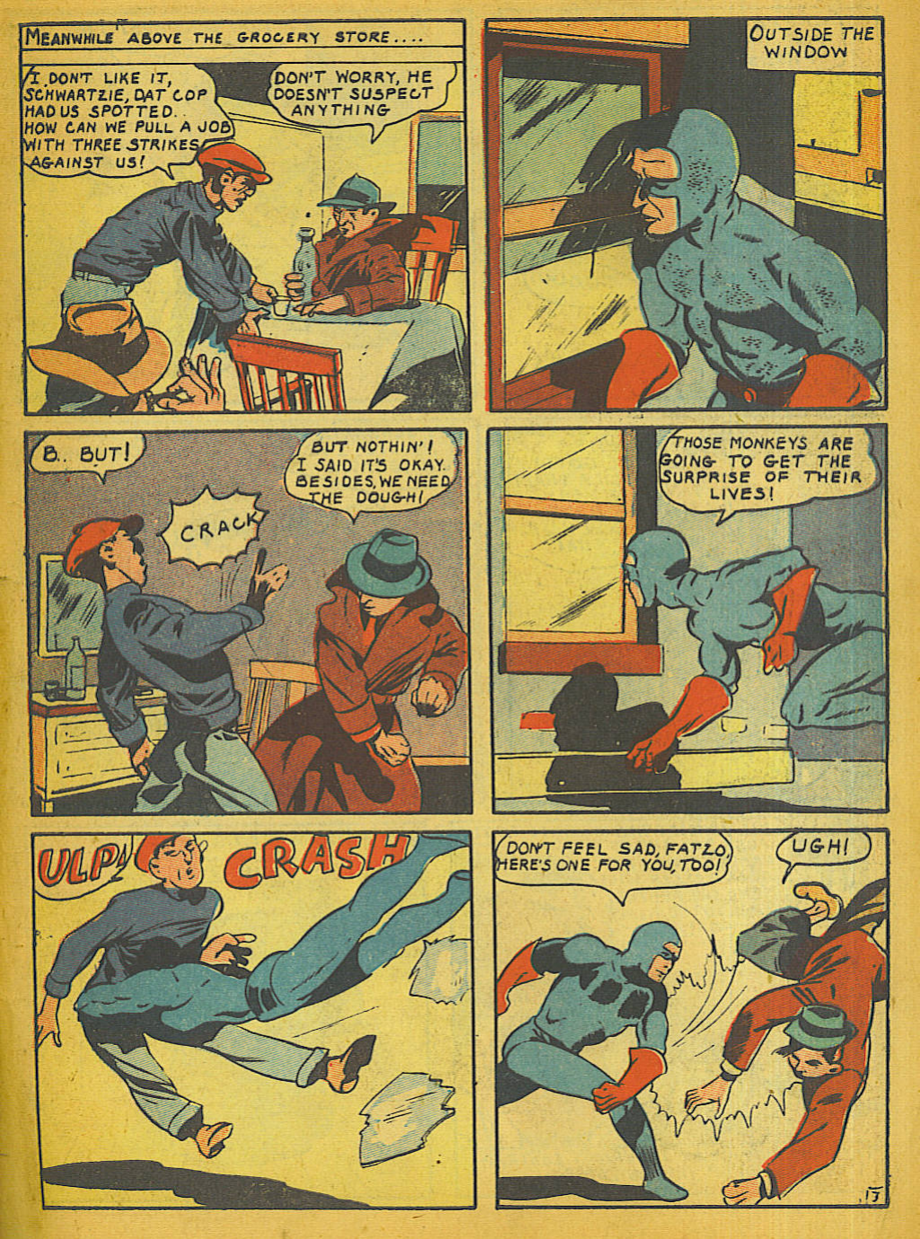 Blue Beetle (Fox / Dan Garrett), page 59. Blue Beetle (Dan Garrett). Public domain in the United States for Fox/Holyoke-era issues. Not Charlton or DC. Internet Archive folkscanomy scans used when Comic Book Plus returns 403.