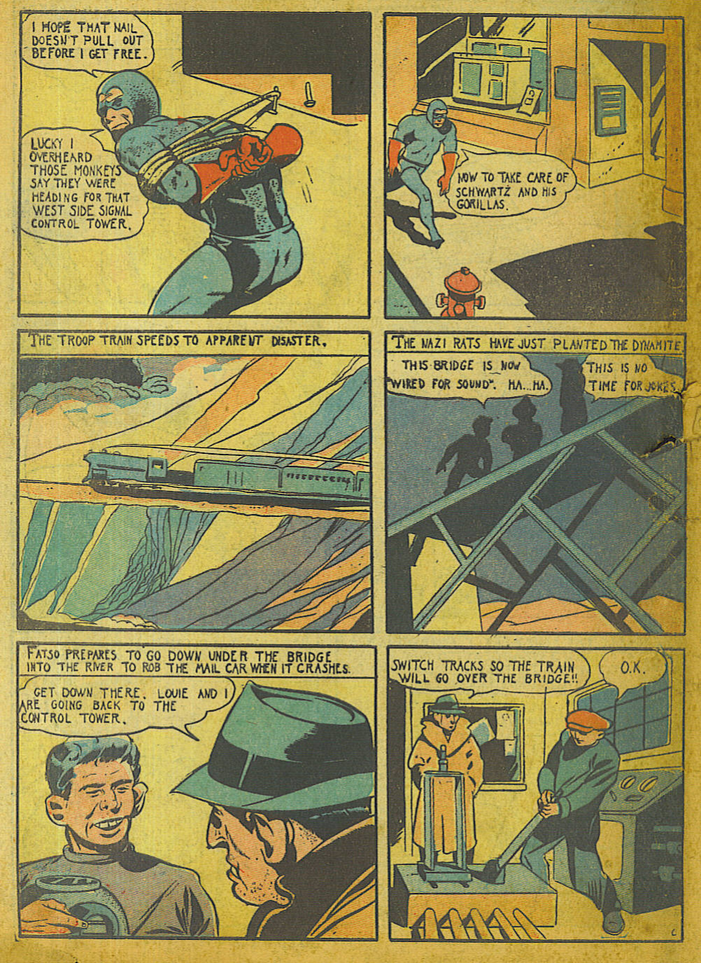 Blue Beetle (Fox / Dan Garrett), page 62. Blue Beetle (Dan Garrett). Public domain in the United States for Fox/Holyoke-era issues. Not Charlton or DC. Internet Archive folkscanomy scans used when Comic Book Plus returns 403.
