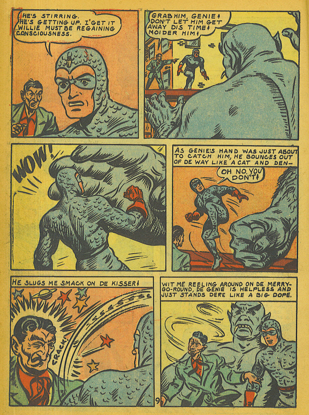 Blue Beetle (Fox / Dan Garrett), page 10. Blue Beetle (Dan Garrett). Public domain in the United States for Fox/Holyoke-era issues. Not Charlton or DC. Internet Archive folkscanomy scans used when Comic Book Plus returns 403.