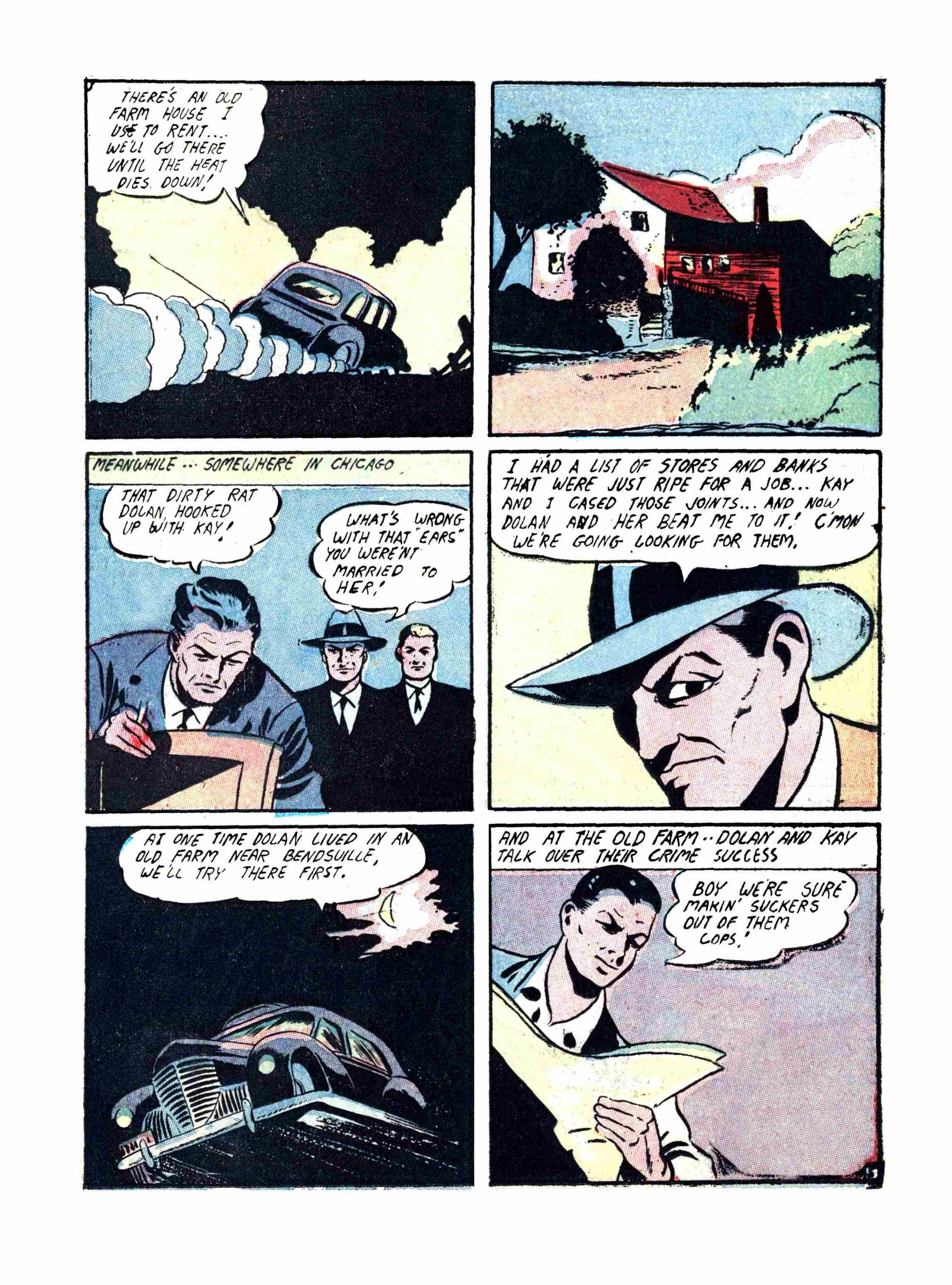 Blue Beetle (Fox / Dan Garrett), page 32. Blue Beetle (Dan Garrett). Public domain in the United States for Fox/Holyoke-era issues. Not Charlton or DC. Internet Archive folkscanomy scans used when Comic Book Plus returns 403.