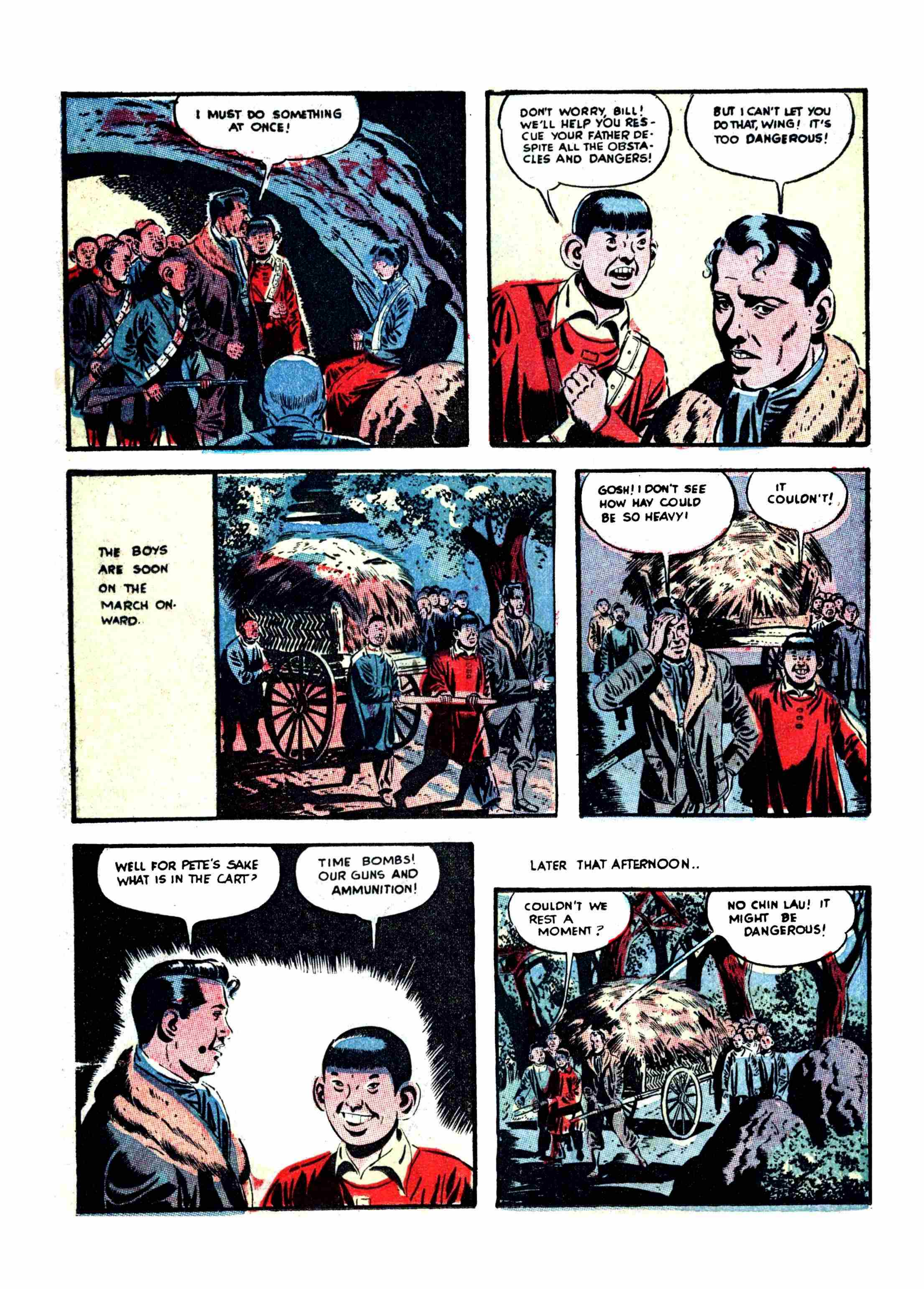 Blue Beetle (Fox / Dan Garrett), page 39. Blue Beetle (Dan Garrett). Public domain in the United States for Fox/Holyoke-era issues. Not Charlton or DC. Internet Archive folkscanomy scans used when Comic Book Plus returns 403.