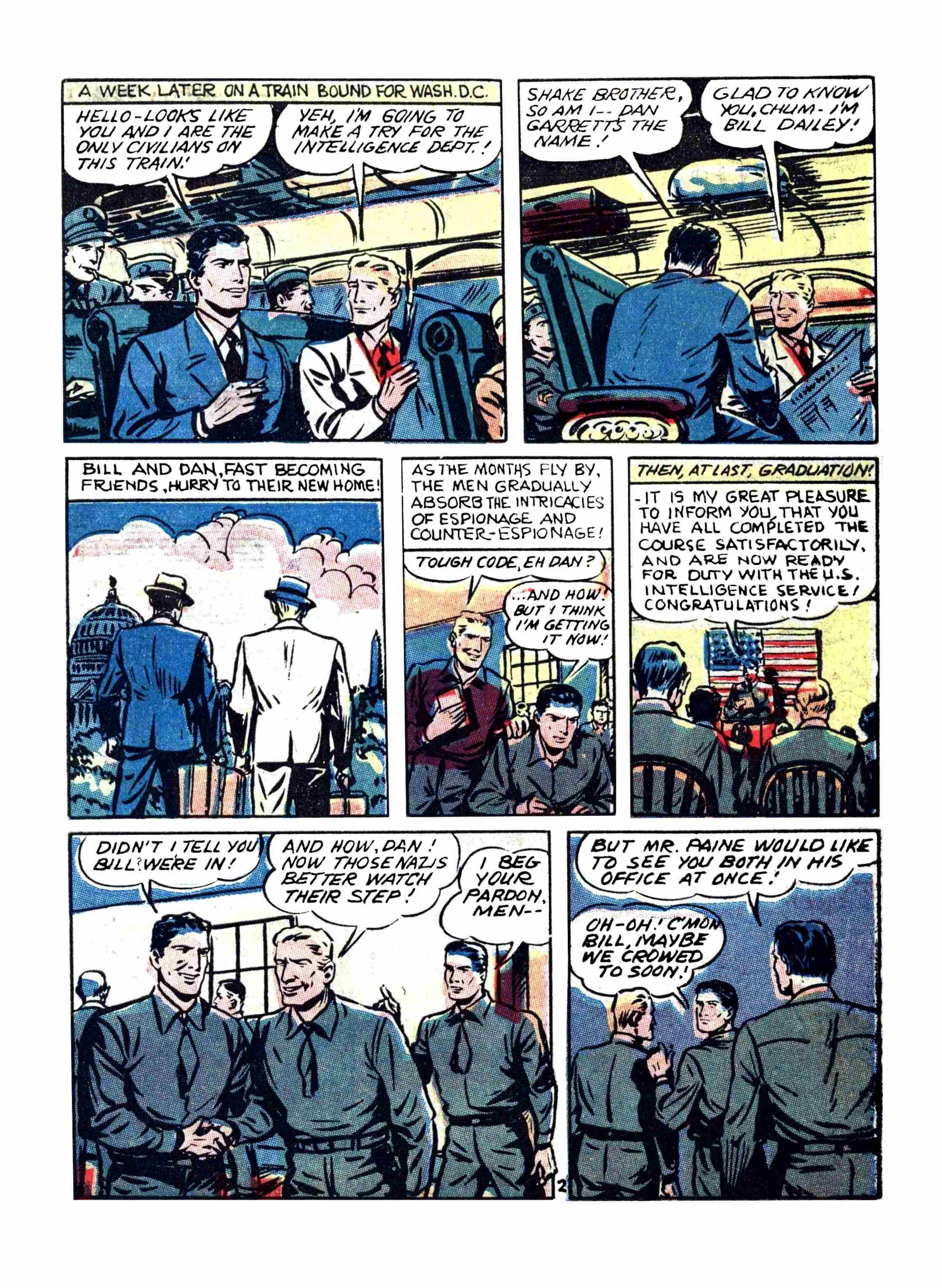 Blue Beetle (Fox / Dan Garrett), page 6. Blue Beetle (Dan Garrett). Public domain in the United States for Fox/Holyoke-era issues. Not Charlton or DC. Internet Archive folkscanomy scans used when Comic Book Plus returns 403.