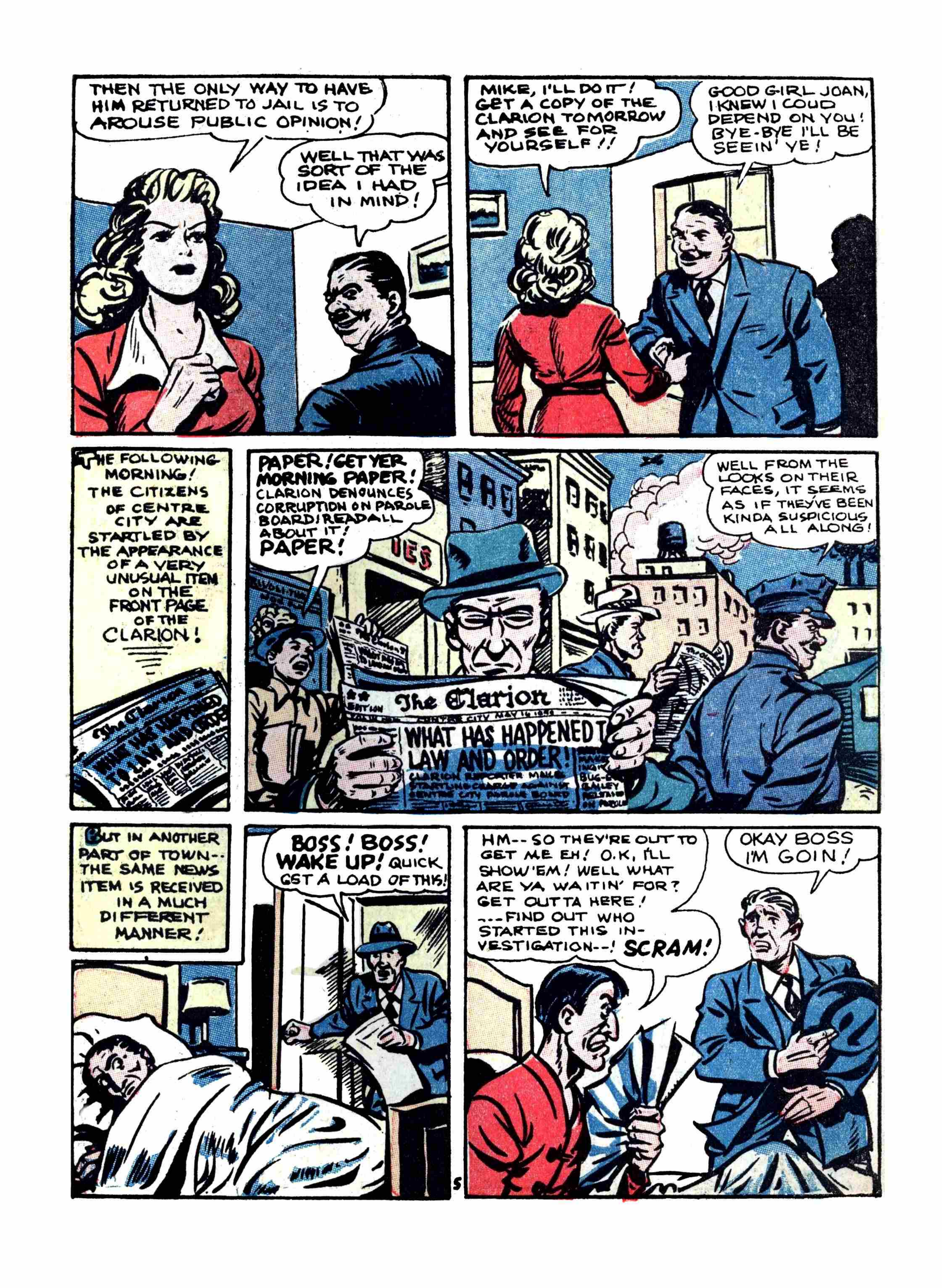 Blue Beetle (Fox / Dan Garrett), page 60. Blue Beetle (Dan Garrett). Public domain in the United States for Fox/Holyoke-era issues. Not Charlton or DC. Internet Archive folkscanomy scans used when Comic Book Plus returns 403.