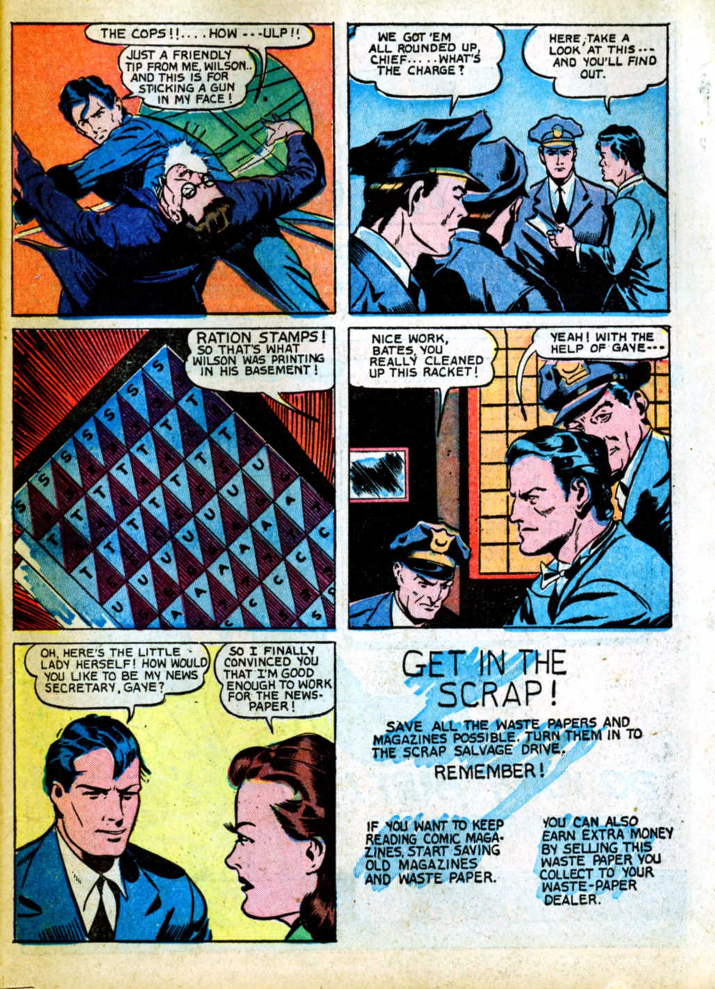 Blue Beetle (Fox / Dan Garrett), page 105. Blue Beetle (Dan Garrett). Public domain in the United States for Fox/Holyoke-era issues. Not Charlton or DC. Internet Archive folkscanomy scans used when Comic Book Plus returns 403.