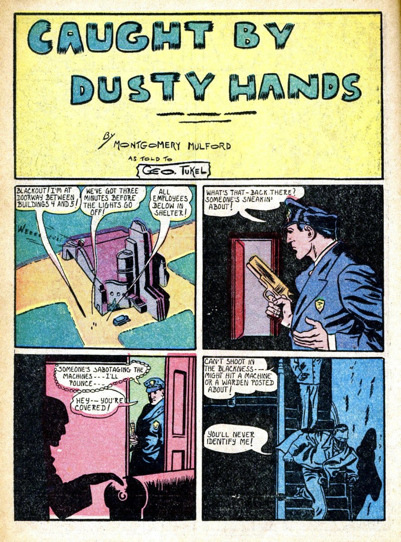 Blue Beetle (Fox / Dan Garrett), page 16. Blue Beetle (Dan Garrett). Public domain in the United States for Fox/Holyoke-era issues. Not Charlton or DC. Internet Archive folkscanomy scans used when Comic Book Plus returns 403.