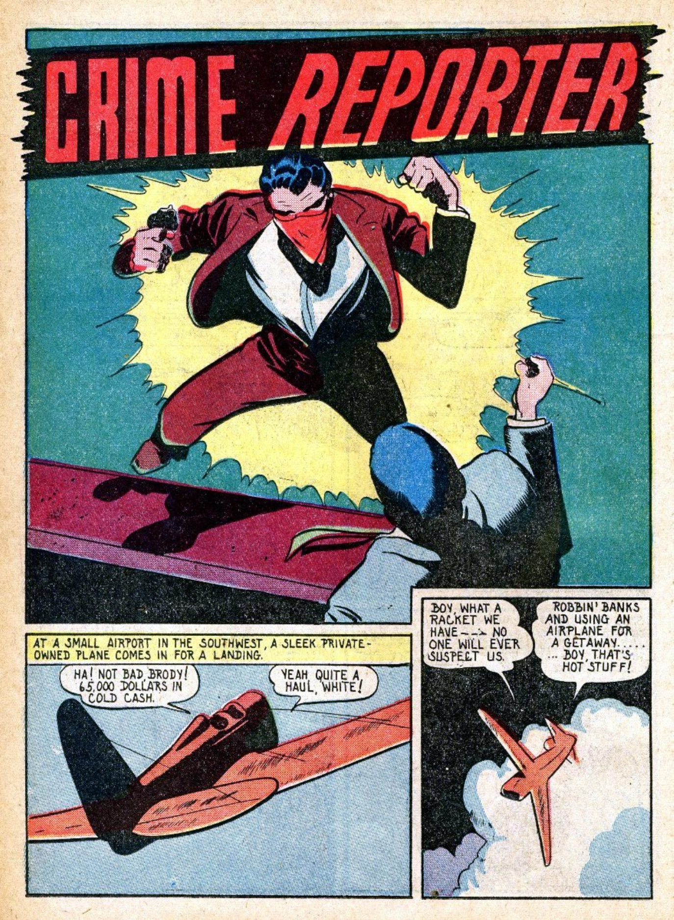 Blue Beetle (Fox / Dan Garrett), page 18. Blue Beetle (Dan Garrett). Public domain in the United States for Fox/Holyoke-era issues. Not Charlton or DC. Internet Archive folkscanomy scans used when Comic Book Plus returns 403.
