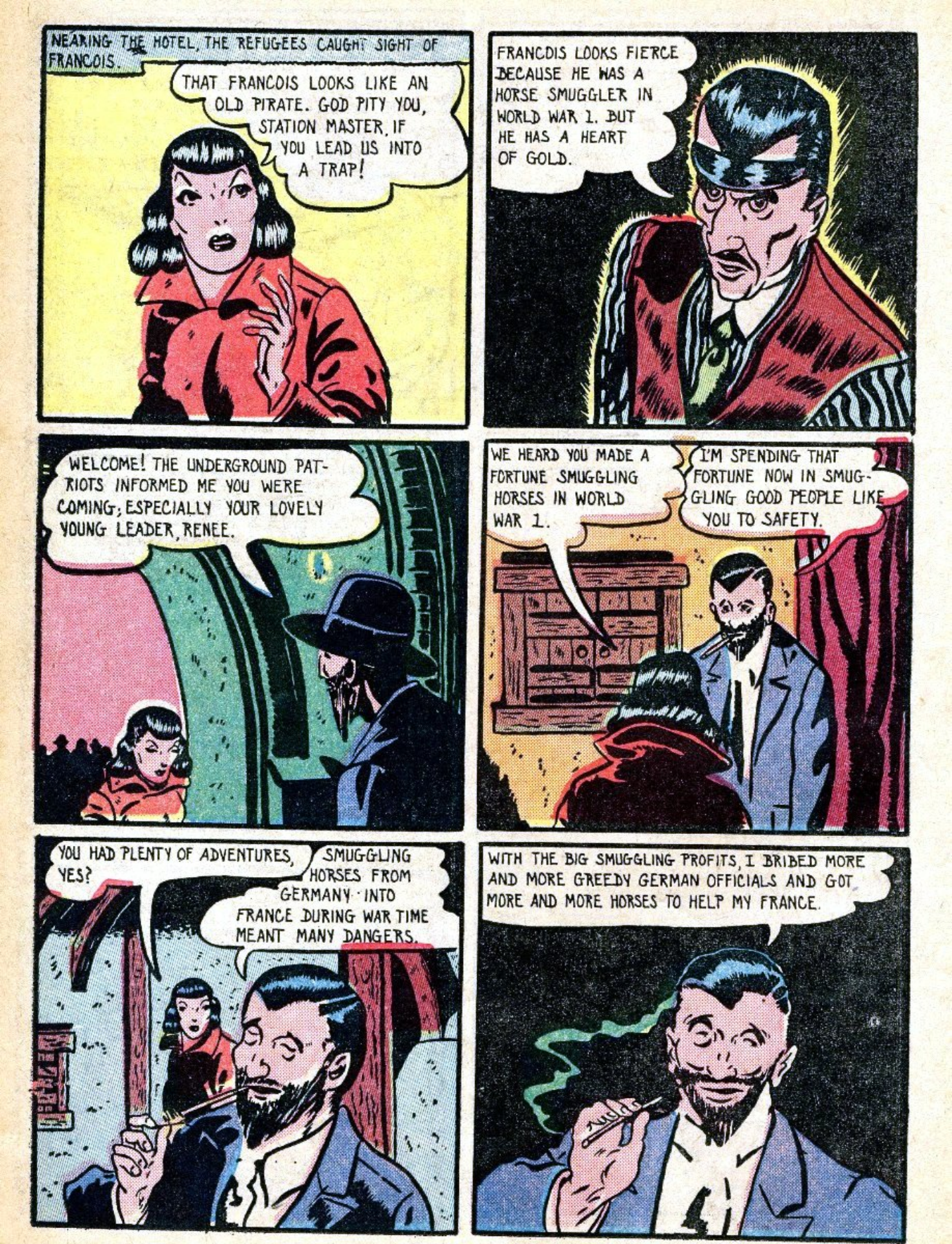Blue Beetle (Fox / Dan Garrett), page 38. Blue Beetle (Dan Garrett). Public domain in the United States for Fox/Holyoke-era issues. Not Charlton or DC. Internet Archive folkscanomy scans used when Comic Book Plus returns 403.