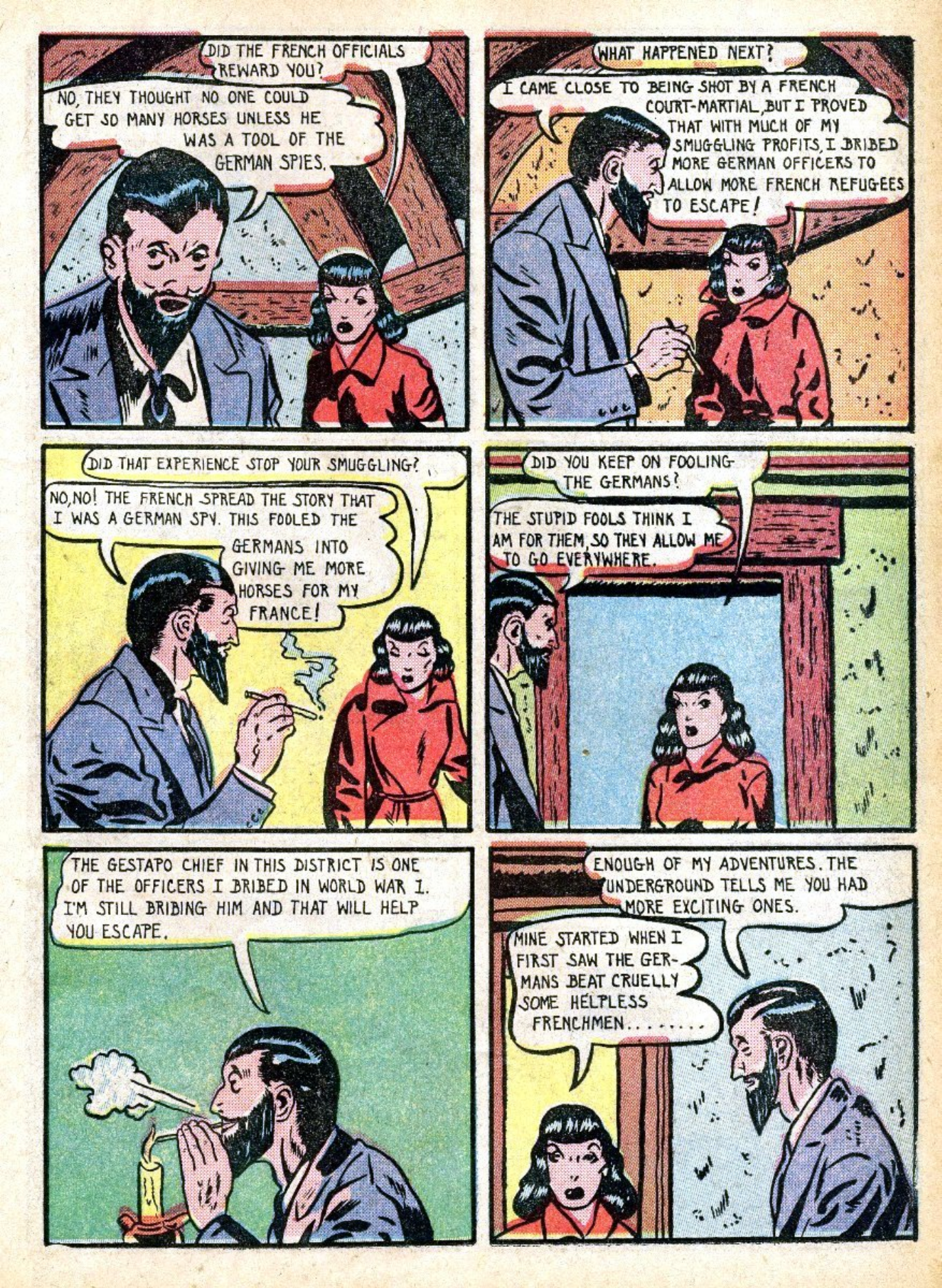 Blue Beetle (Fox / Dan Garrett), page 39. Blue Beetle (Dan Garrett). Public domain in the United States for Fox/Holyoke-era issues. Not Charlton or DC. Internet Archive folkscanomy scans used when Comic Book Plus returns 403.