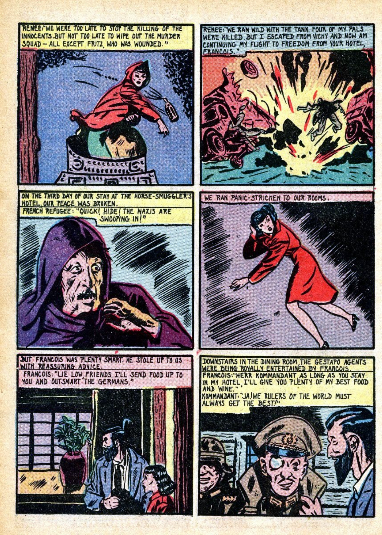 Blue Beetle (Fox / Dan Garrett), page 42. Blue Beetle (Dan Garrett). Public domain in the United States for Fox/Holyoke-era issues. Not Charlton or DC. Internet Archive folkscanomy scans used when Comic Book Plus returns 403.