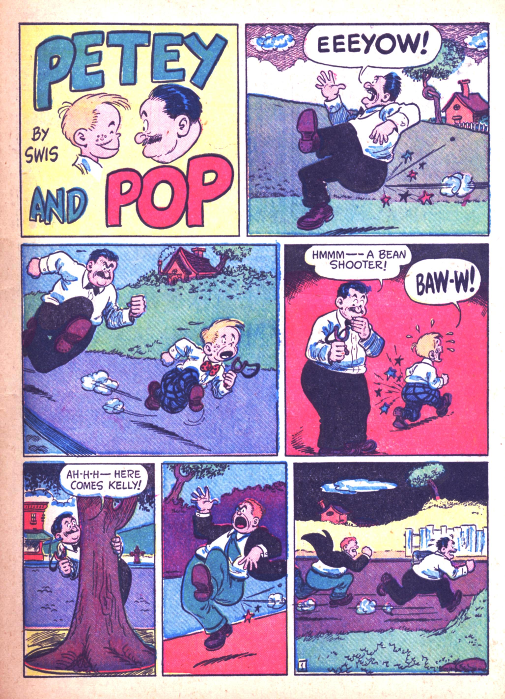 Blue Beetle (Fox / Dan Garrett), page 77. Blue Beetle (Dan Garrett). Public domain in the United States for Fox/Holyoke-era issues. Not Charlton or DC. Internet Archive folkscanomy scans used when Comic Book Plus returns 403.