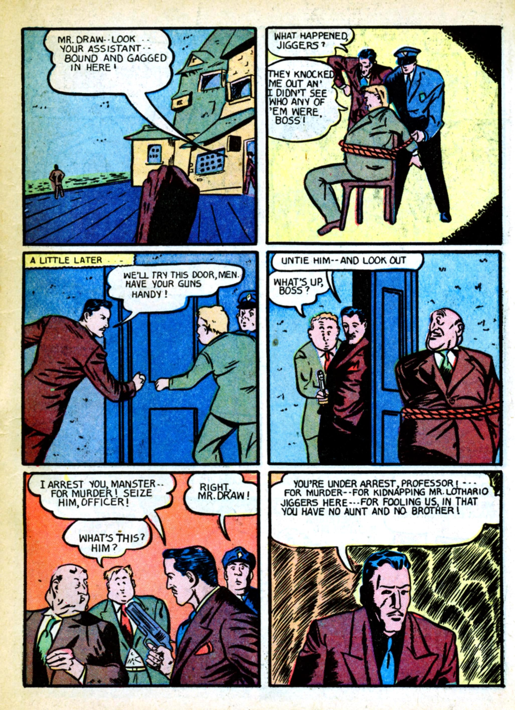 Blue Beetle (Fox / Dan Garrett), page 87. Blue Beetle (Dan Garrett). Public domain in the United States for Fox/Holyoke-era issues. Not Charlton or DC. Internet Archive folkscanomy scans used when Comic Book Plus returns 403.