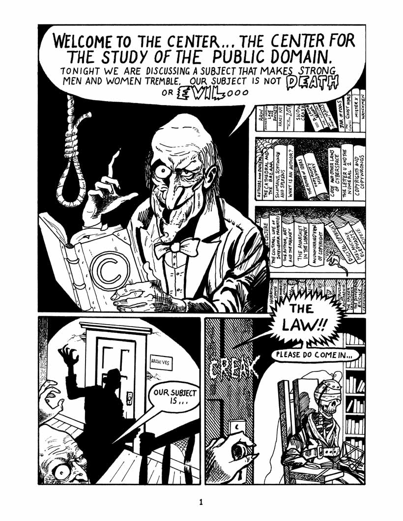 Bound by Law? Tales from the Public Domain, page 2. Bound by Law? Tales from the Public Domain by Keith Aoki, James Boyle, and Jennifer Jenkins, CC BY-NC-SA 2.5. Duke Center for the Study of the Public Domain. https://web.law.duke.edu/cspd/comics/digital/
