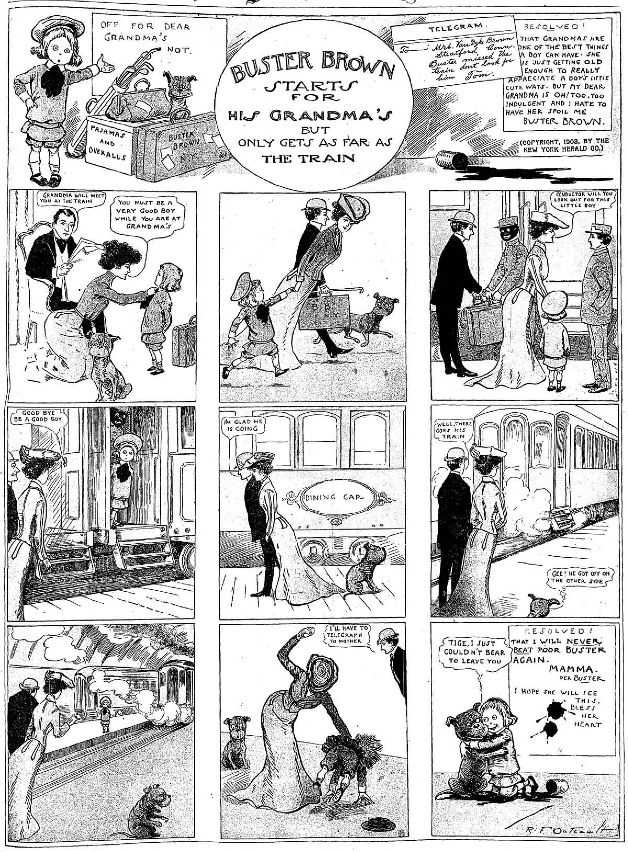 Buster Brown, Sunday page 1903 (2). R. F. Outcault, New York Herald. Public domain.