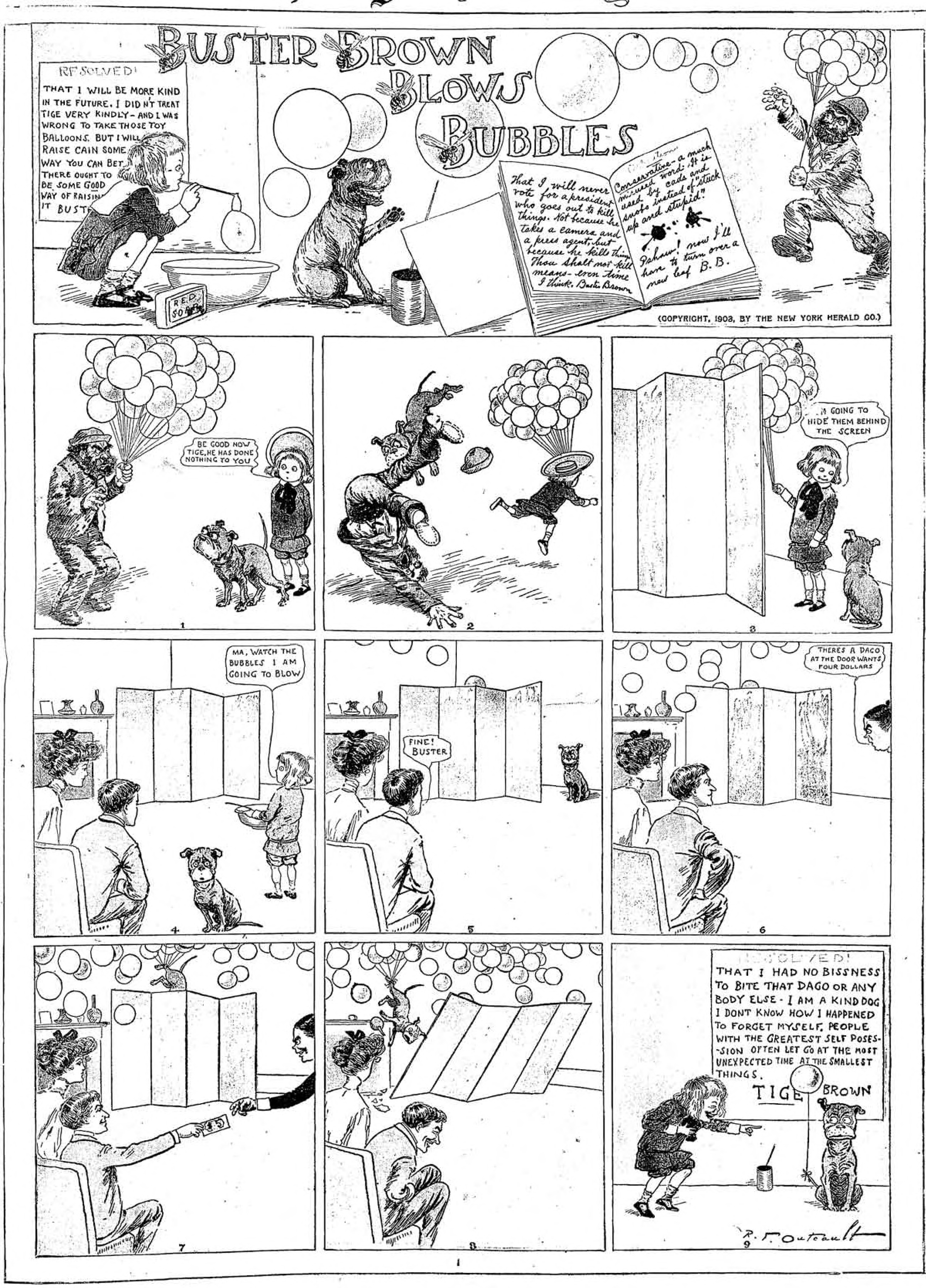 Buster Brown, Sunday page 1903 (12). R. F. Outcault, New York Herald. Public domain.
