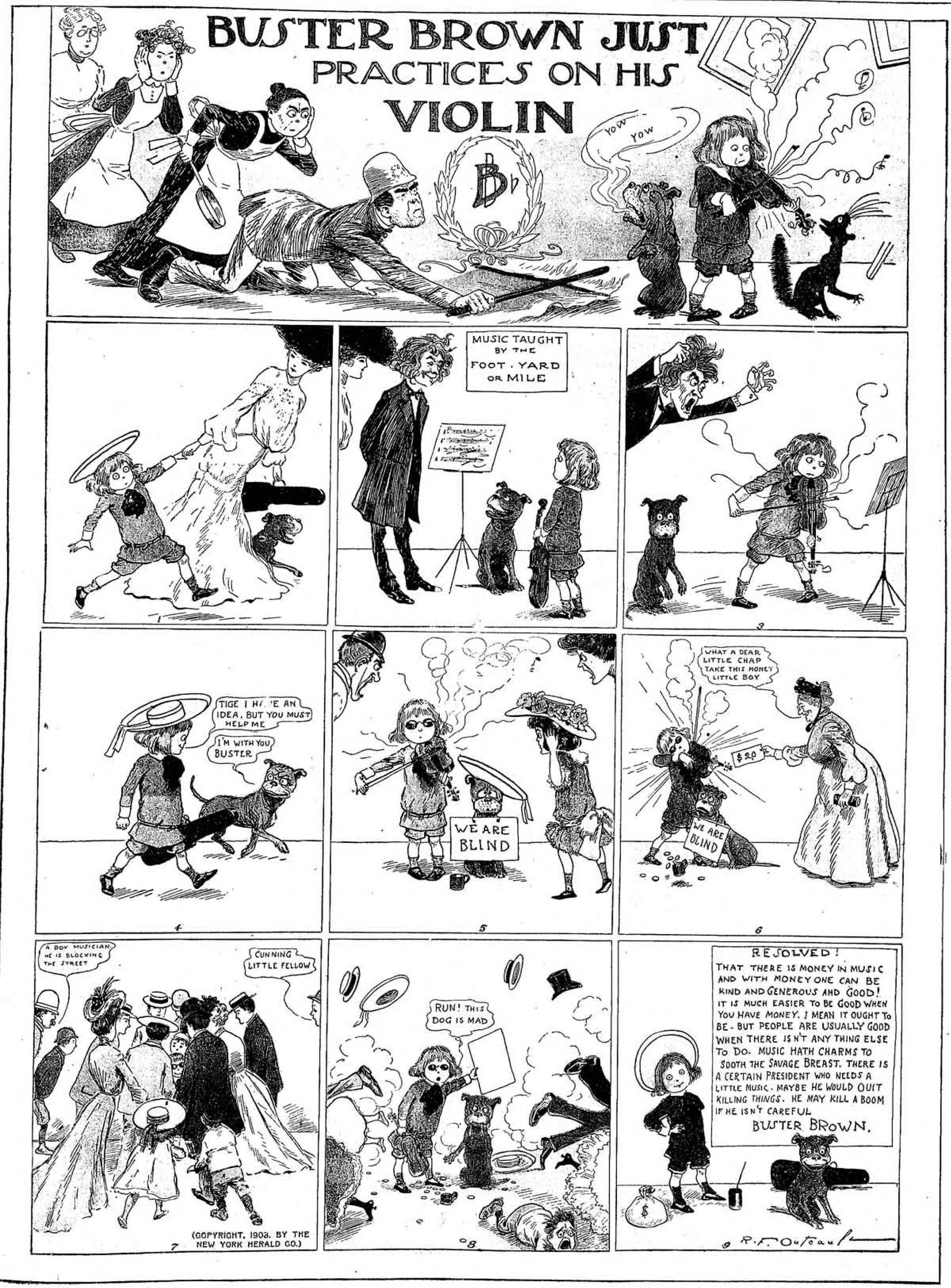 Buster Brown, Sunday page 1903 (13). R. F. Outcault, New York Herald. Public domain.