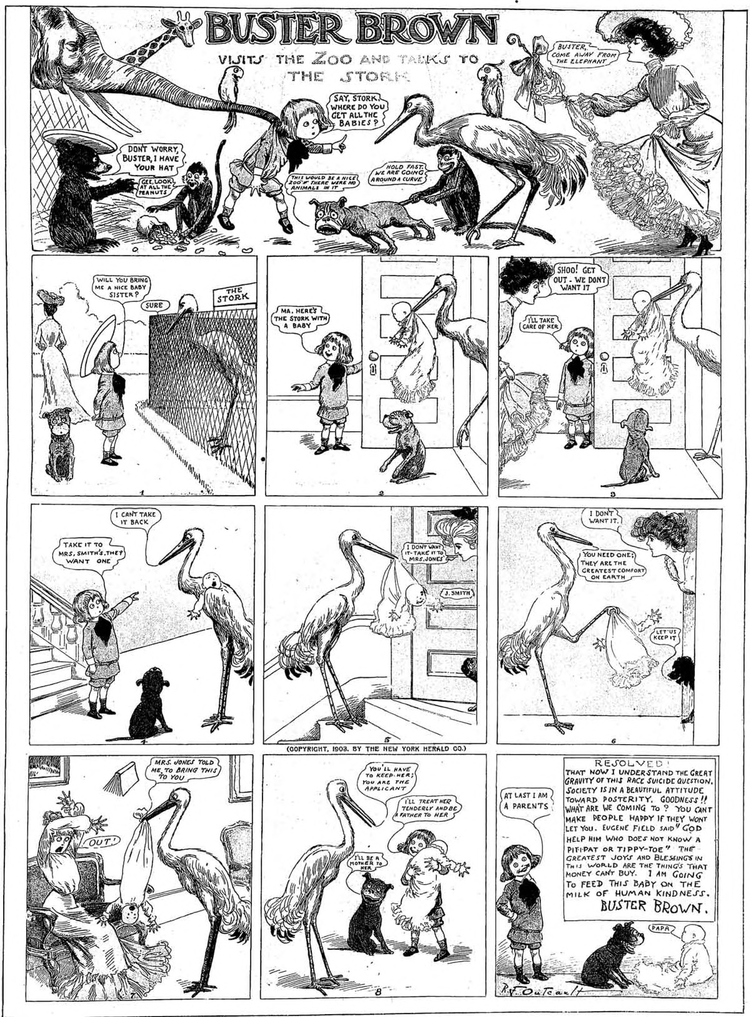 Buster Brown, Sunday page 1903 (14). R. F. Outcault, New York Herald. Public domain.