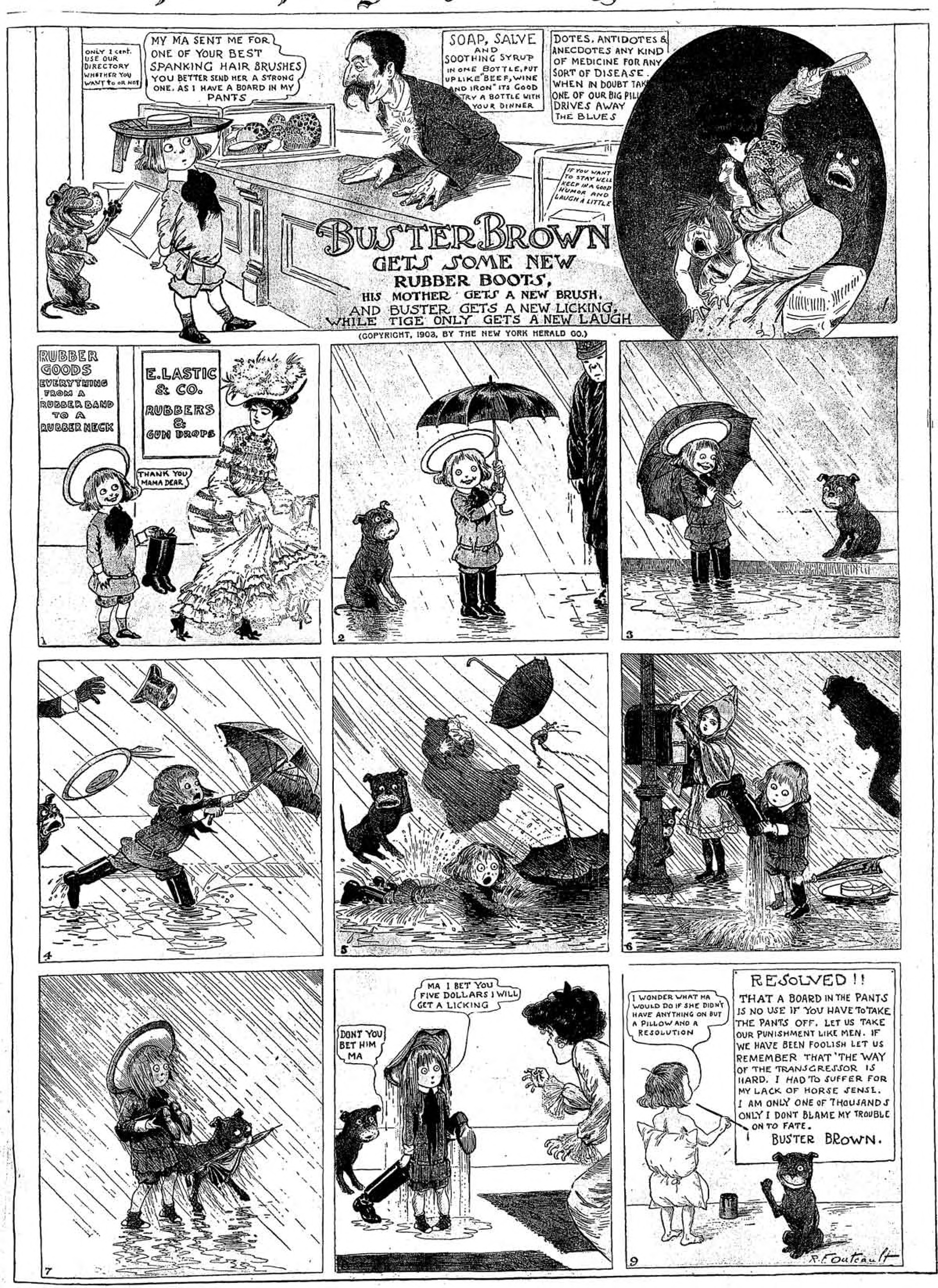 Buster Brown, Sunday page 1903 (17). R. F. Outcault, New York Herald. Public domain.