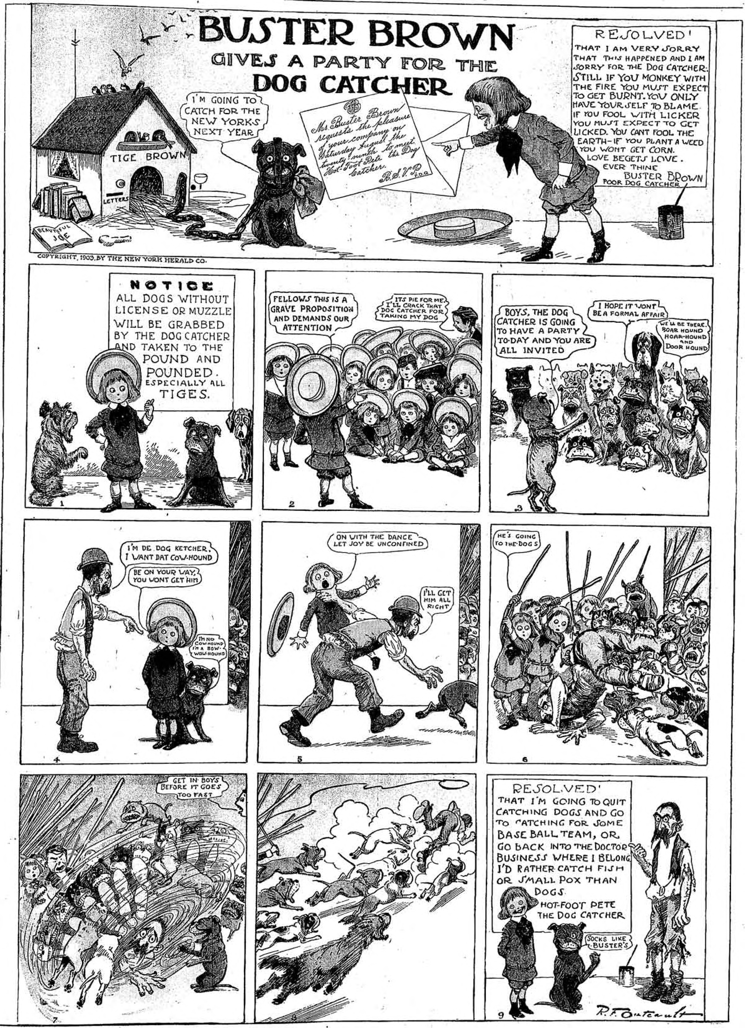Buster Brown, Sunday page 1903 (19). R. F. Outcault, New York Herald. Public domain.