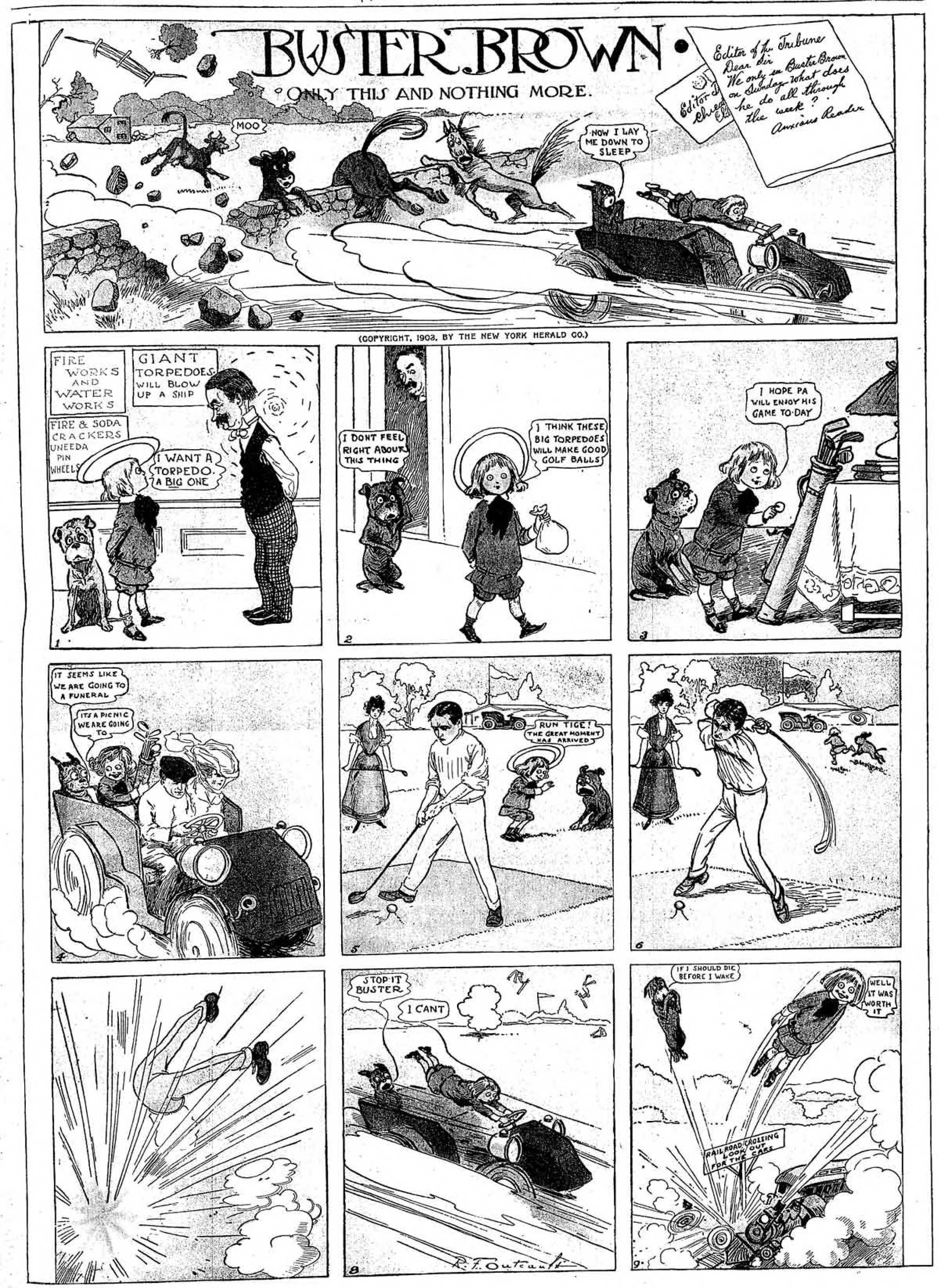 Buster Brown, Sunday page 1903 (20). R. F. Outcault, New York Herald. Public domain.