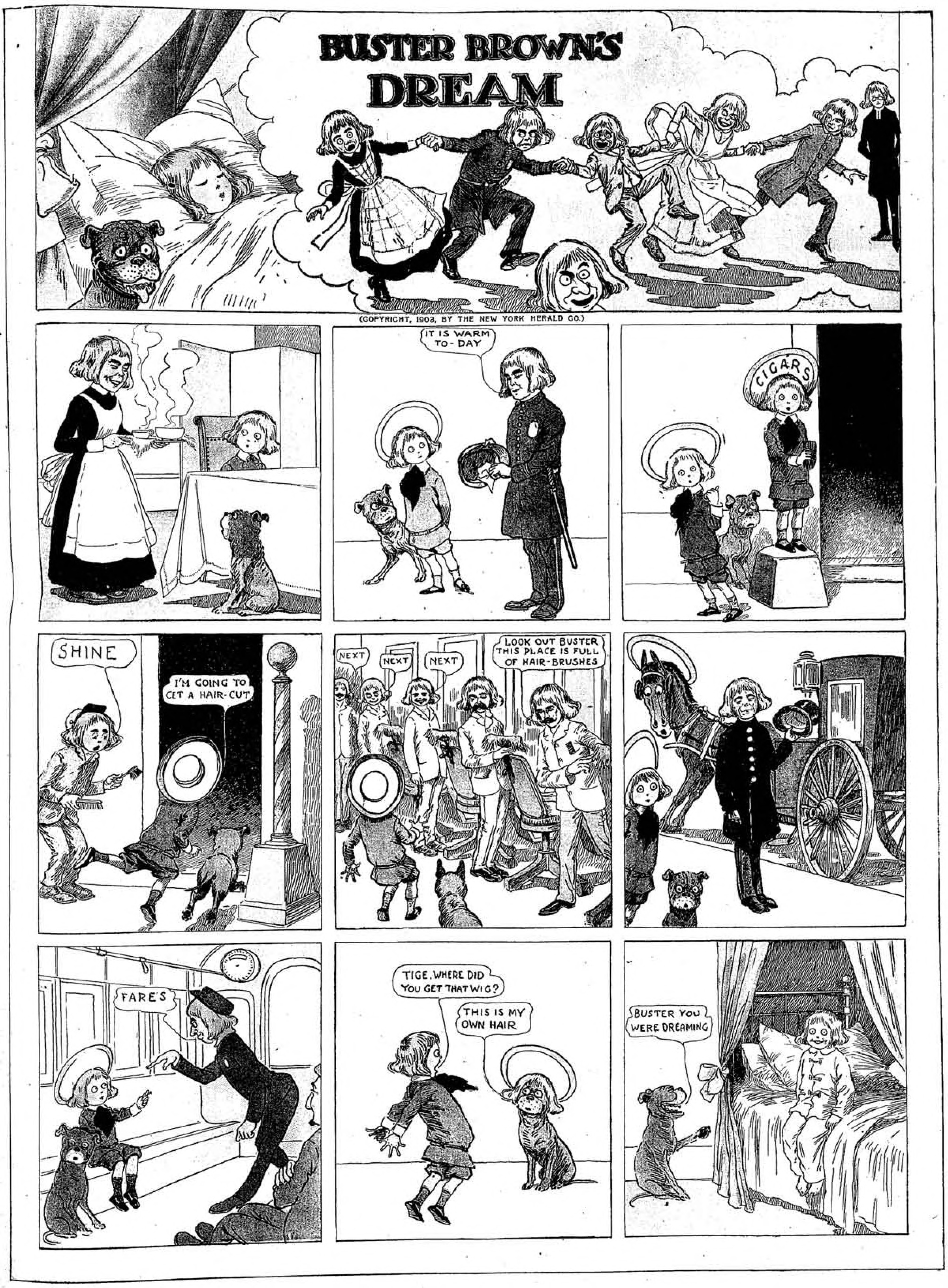 Buster Brown, Sunday page 1903 (21). R. F. Outcault, New York Herald. Public domain.