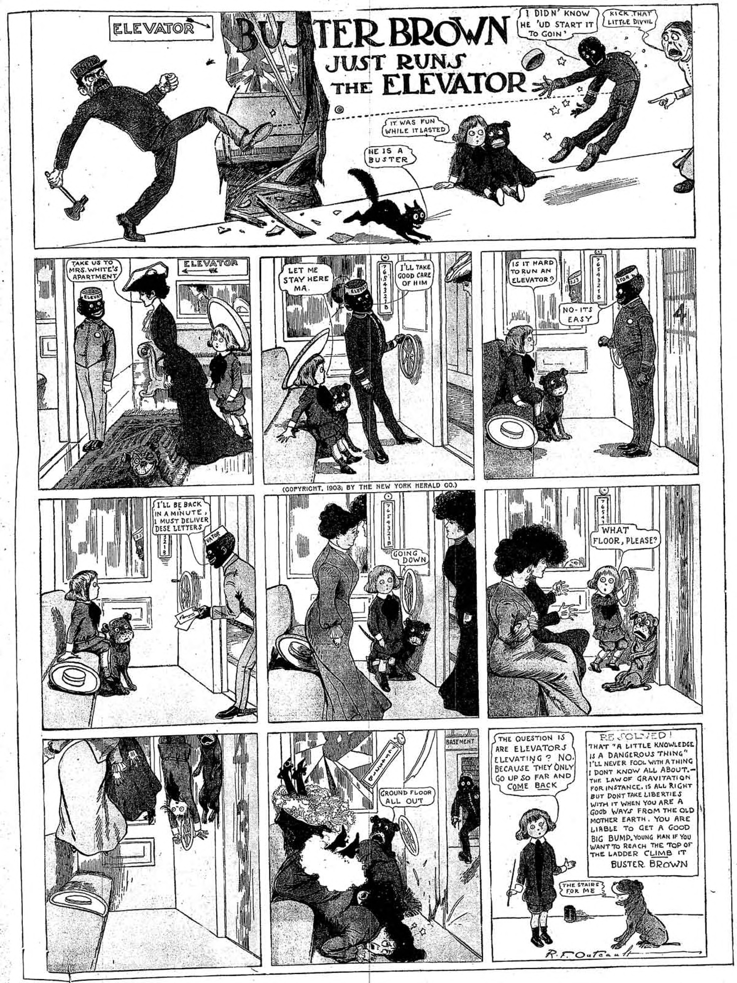 Buster Brown, Sunday page 1903 (22). R. F. Outcault, New York Herald. Public domain.
