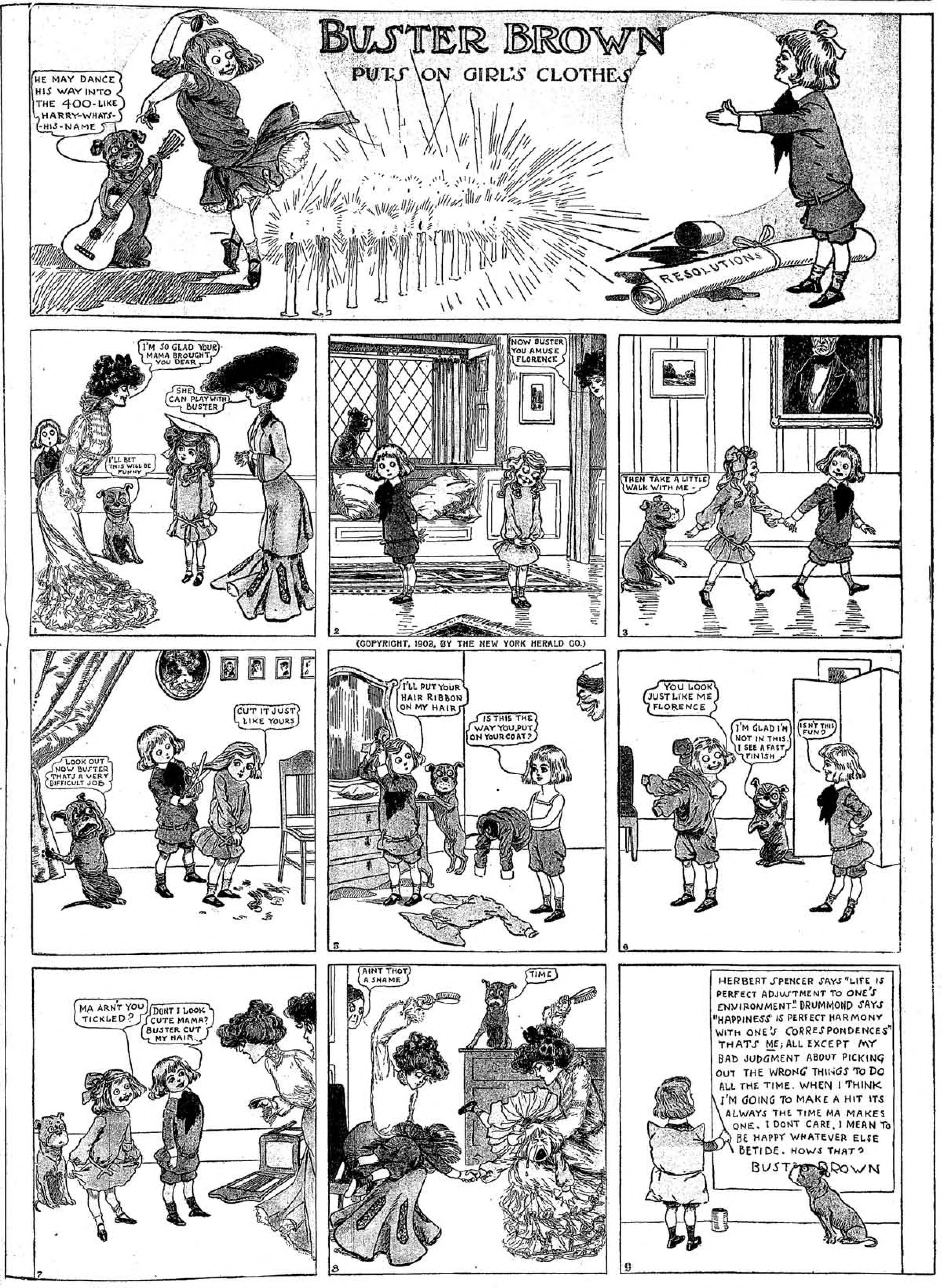 Buster Brown, Sunday page 1903 (24). R. F. Outcault, New York Herald. Public domain.