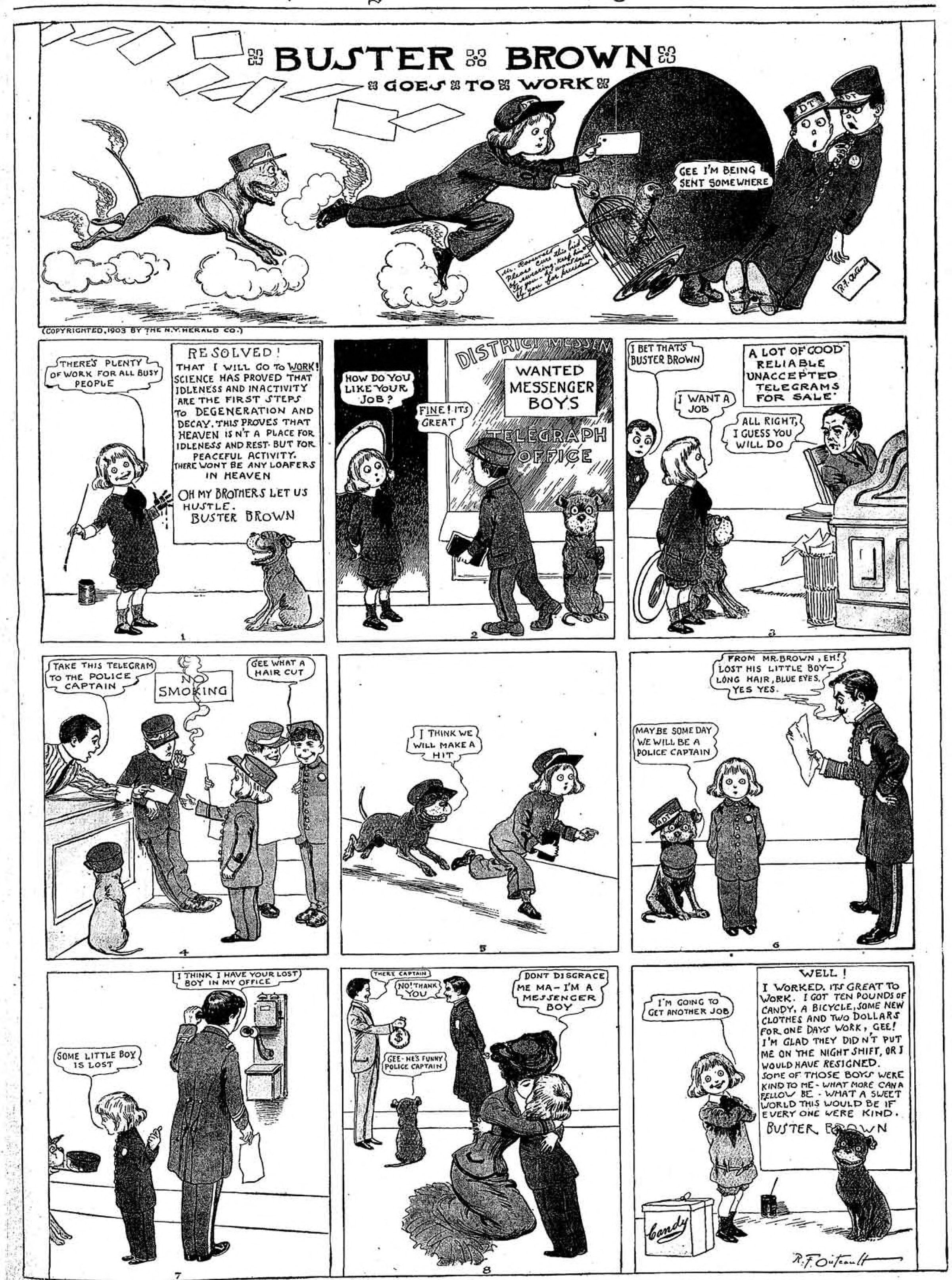 Buster Brown, Sunday page 1903 (26). R. F. Outcault, New York Herald. Public domain.