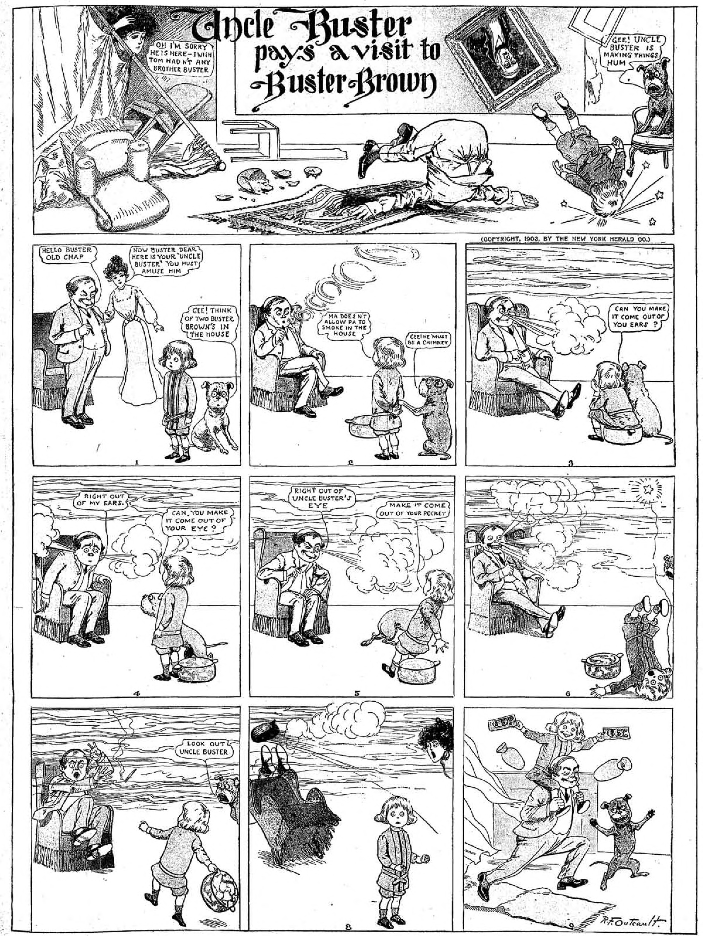 Buster Brown, Sunday page 1903 (28). R. F. Outcault, New York Herald. Public domain.