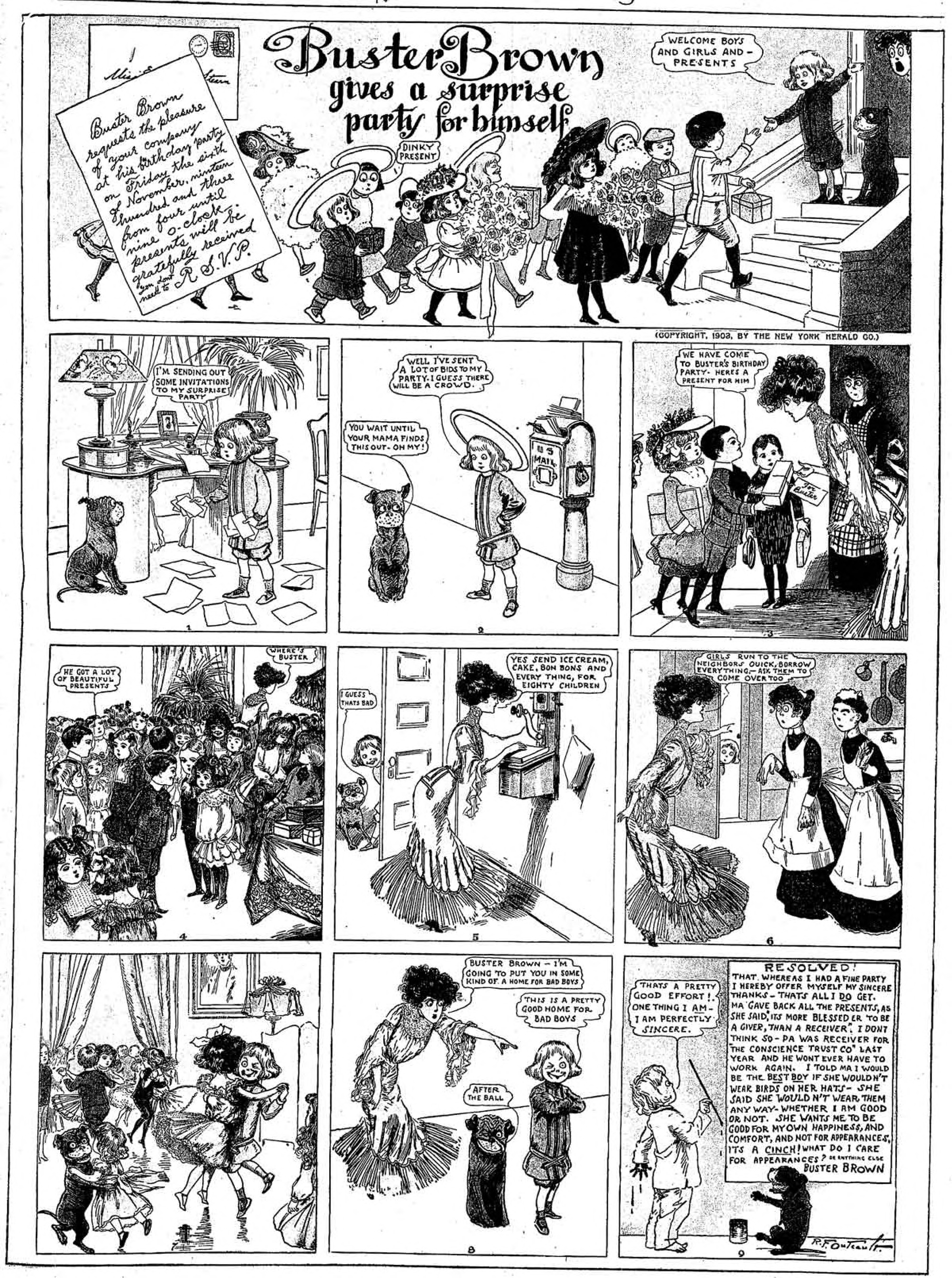 Buster Brown, Sunday page 1903 (29). R. F. Outcault, New York Herald. Public domain.