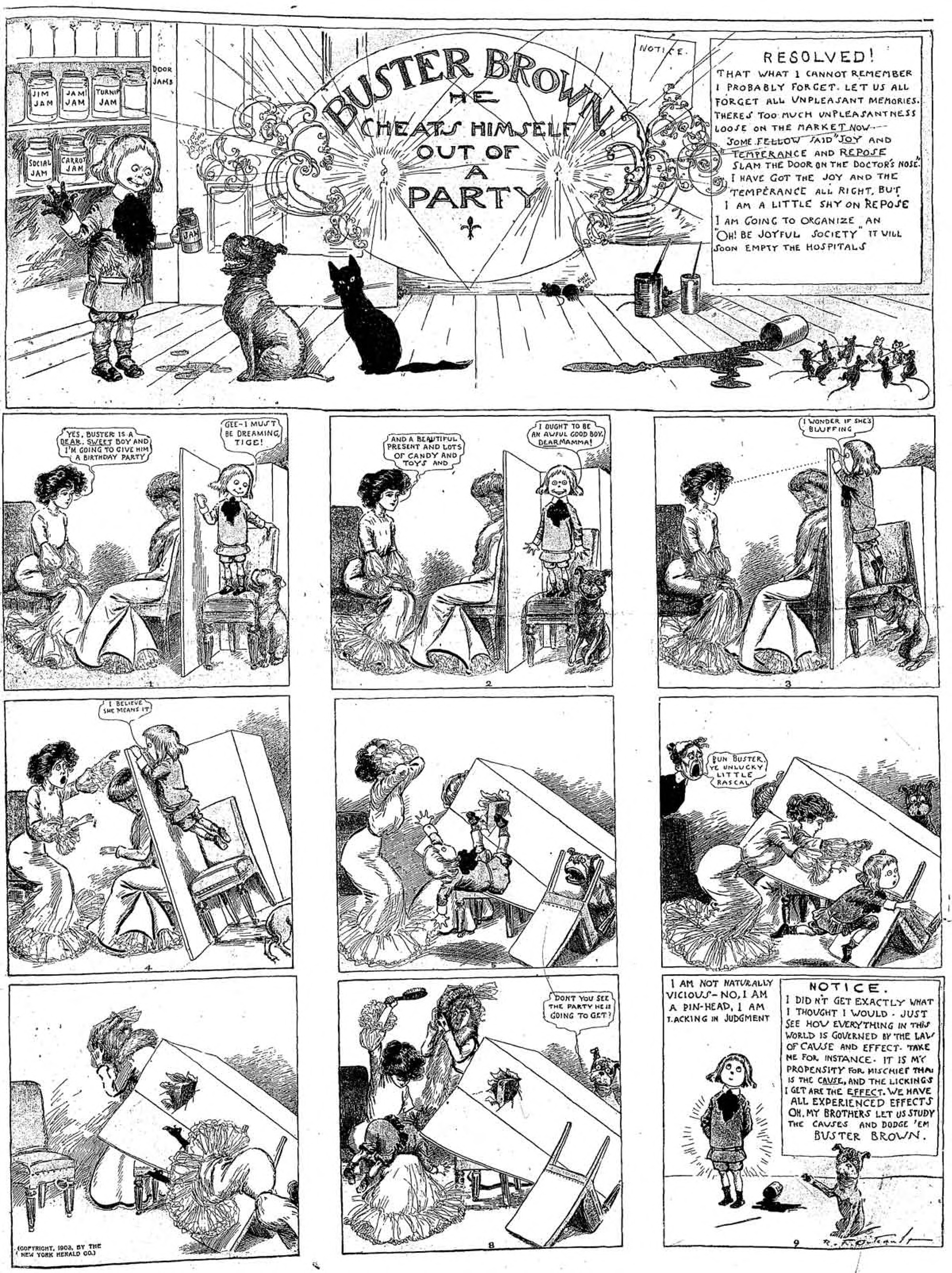 Buster Brown, Sunday page 1903 (4). R. F. Outcault, New York Herald. Public domain.