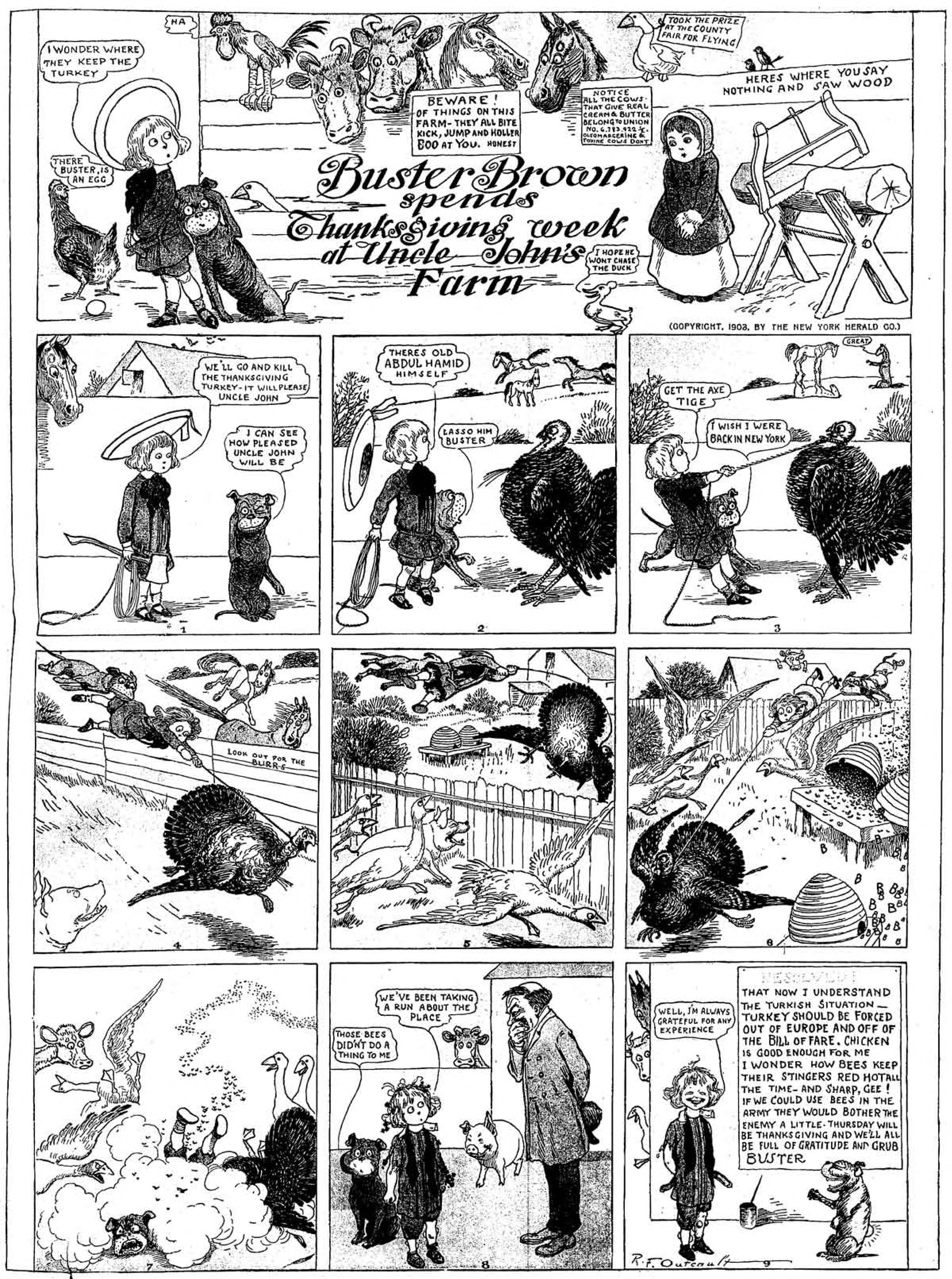 Buster Brown, Sunday page 1903 (31). R. F. Outcault, New York Herald. Public domain.