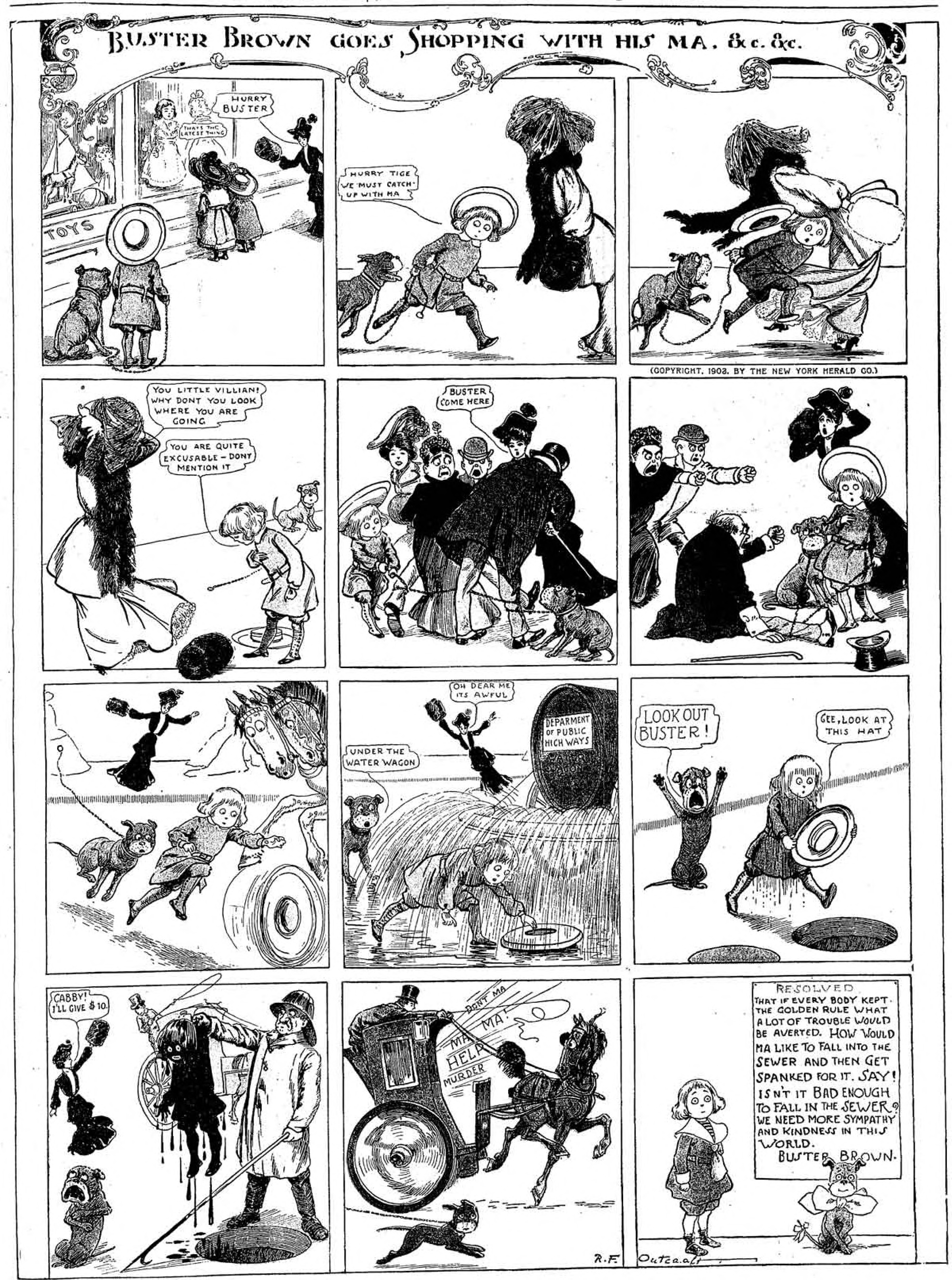Buster Brown, Sunday page 1903 (33). R. F. Outcault, New York Herald. Public domain.