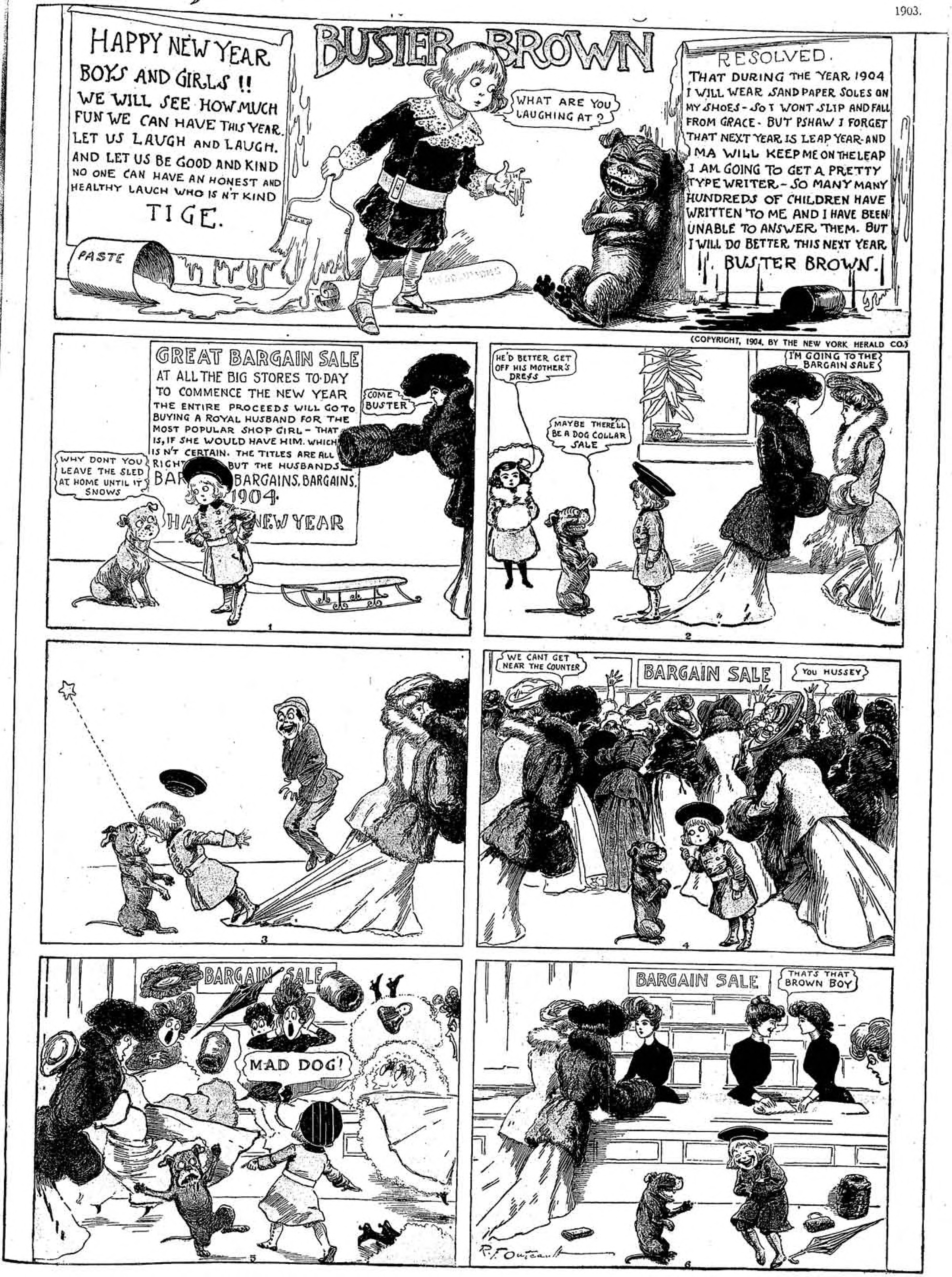 Buster Brown, Sunday page 1903 (36). R. F. Outcault, New York Herald. Public domain.
