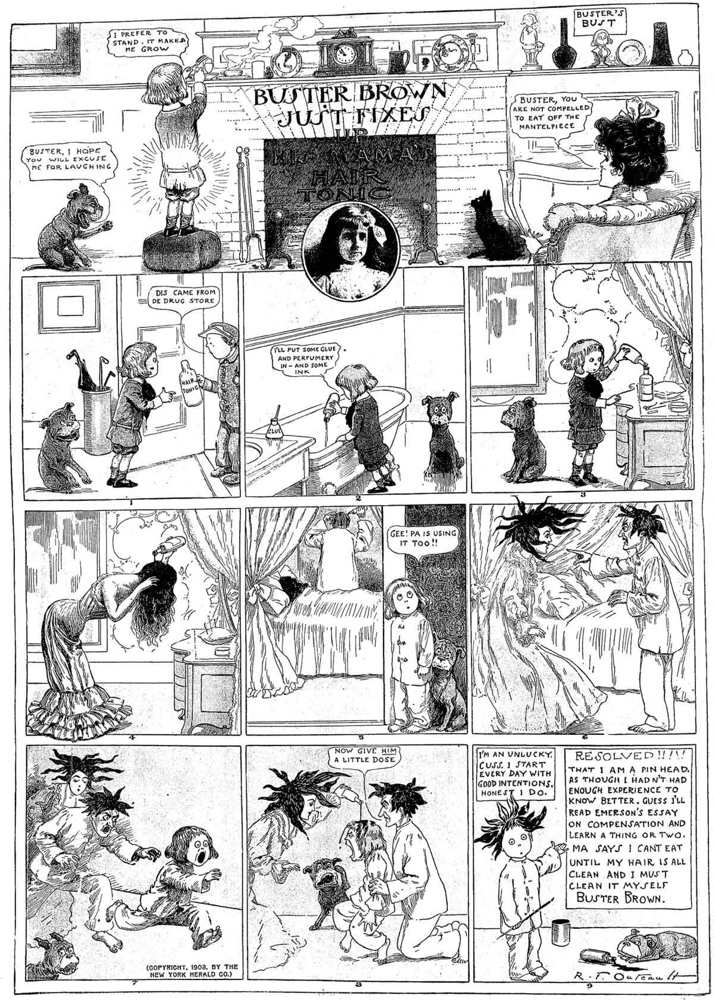 Buster Brown, Sunday page 1903 (5). R. F. Outcault, New York Herald. Public domain.