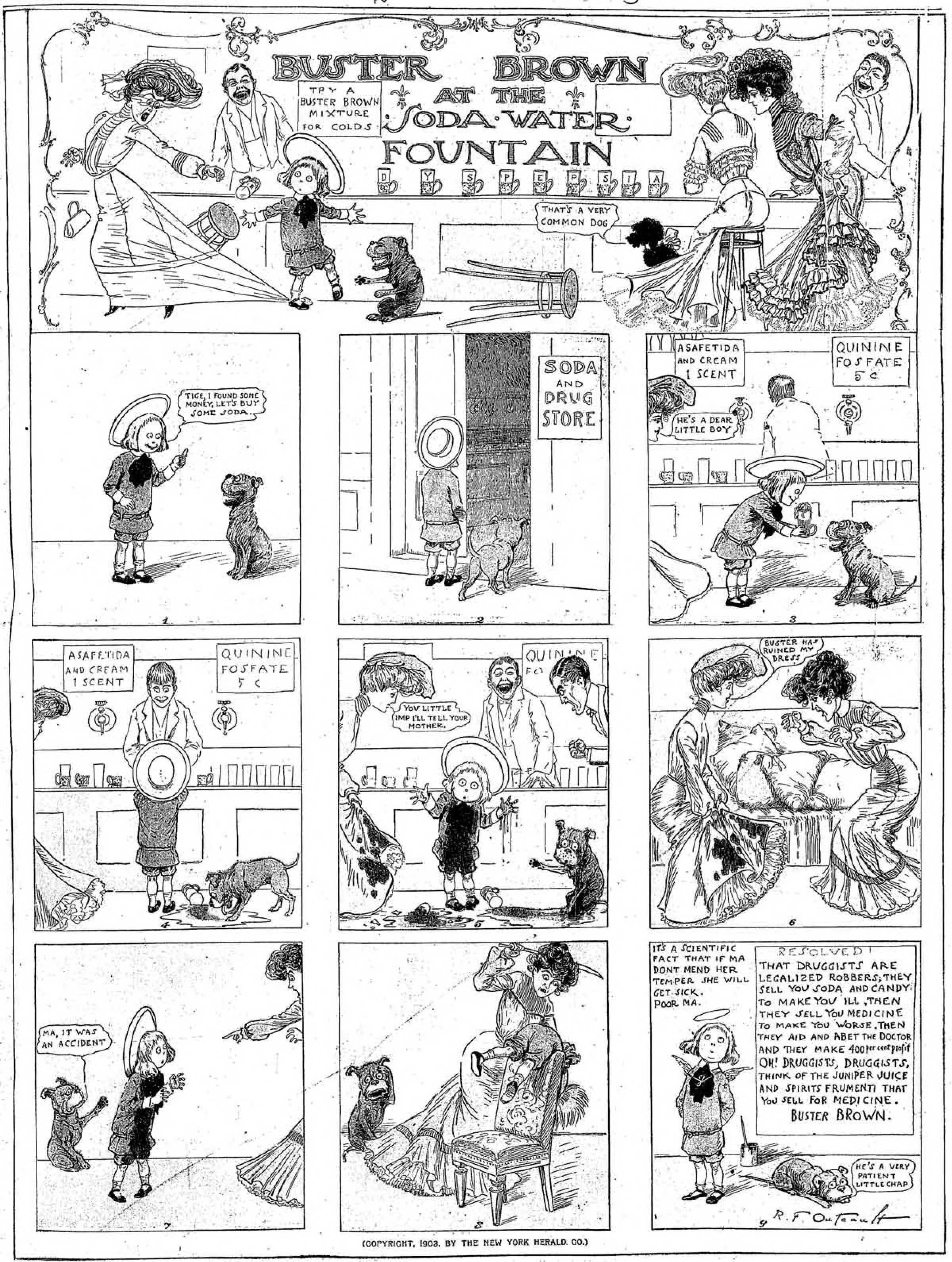 Buster Brown, Sunday page 1903 (6). R. F. Outcault, New York Herald. Public domain.