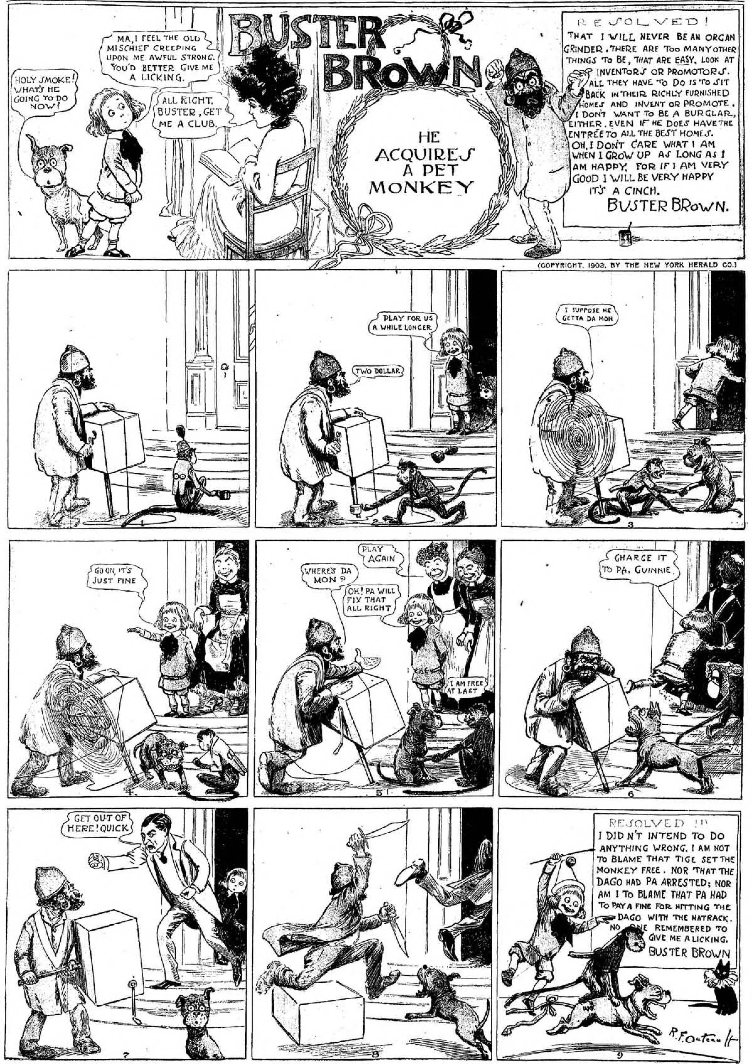 Buster Brown, Sunday page 1903 (9). R. F. Outcault, New York Herald. Public domain.