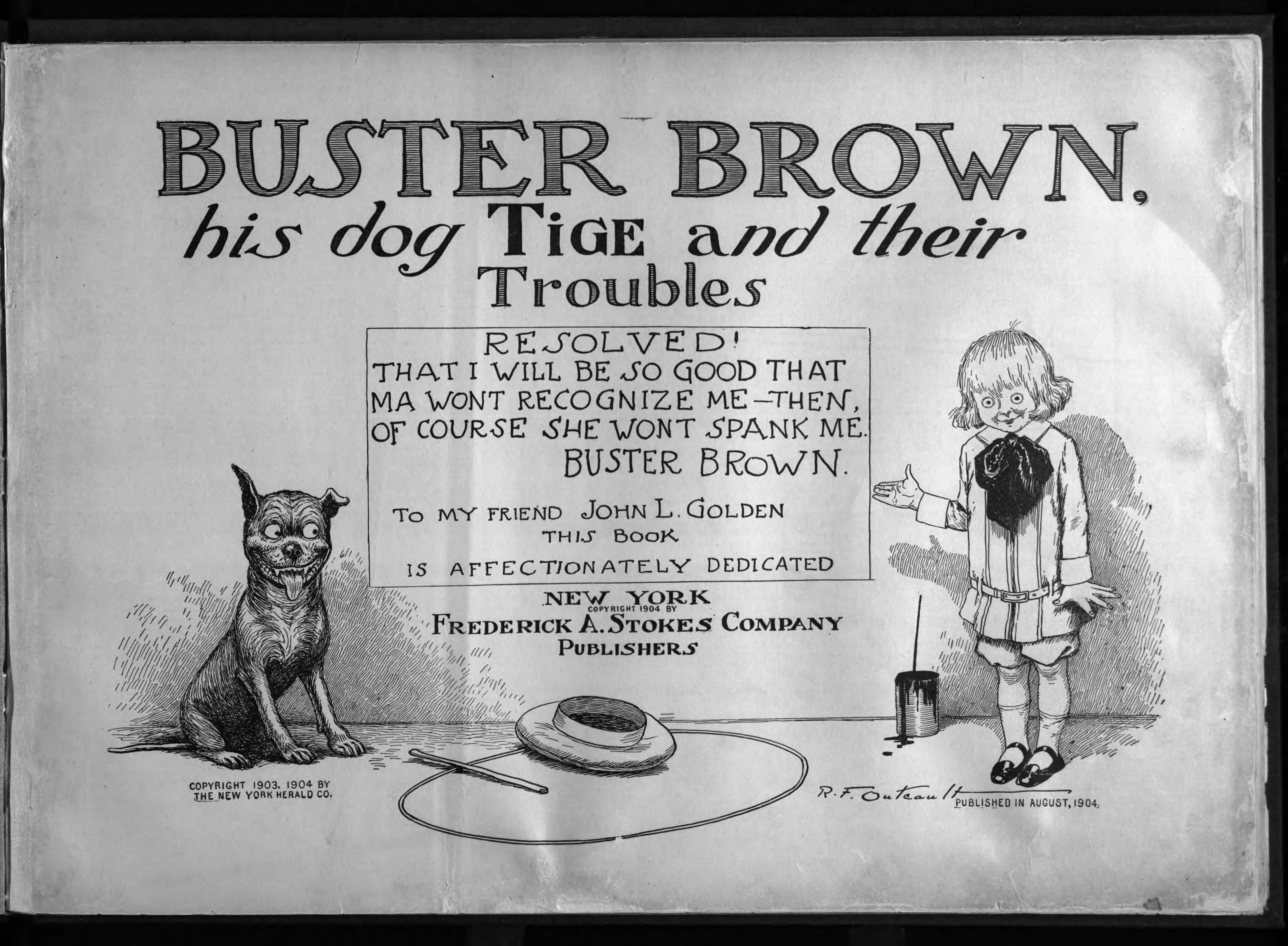 Buster Brown, His Dog Tige and Their Troubles (Frederick A. Stokes, 1904), page 2. R. F. Outcault. Public domain.