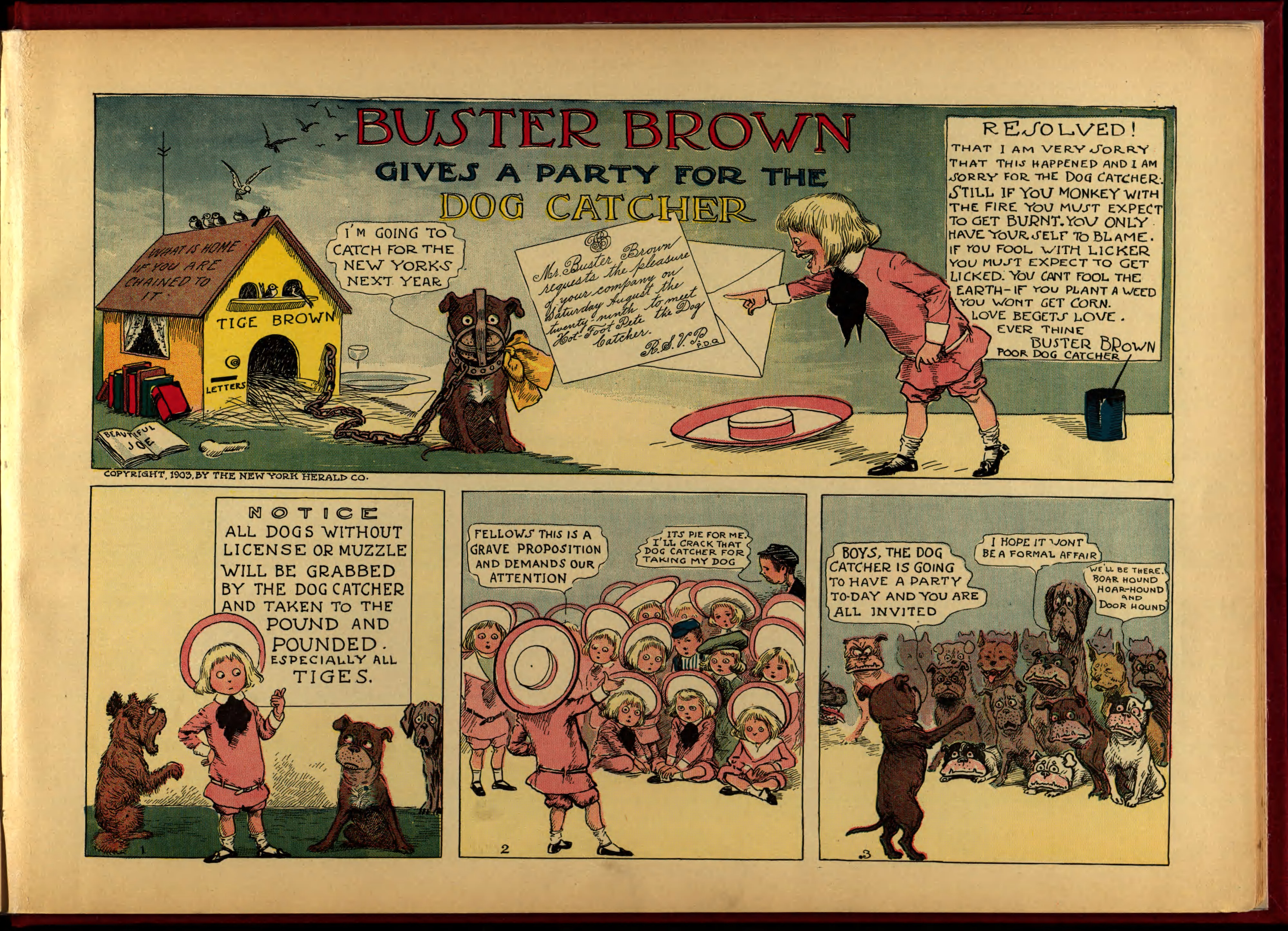 Buster Brown, His Dog Tige and Their Troubles (Frederick A. Stokes, 1904), page 11. R. F. Outcault. Public domain.