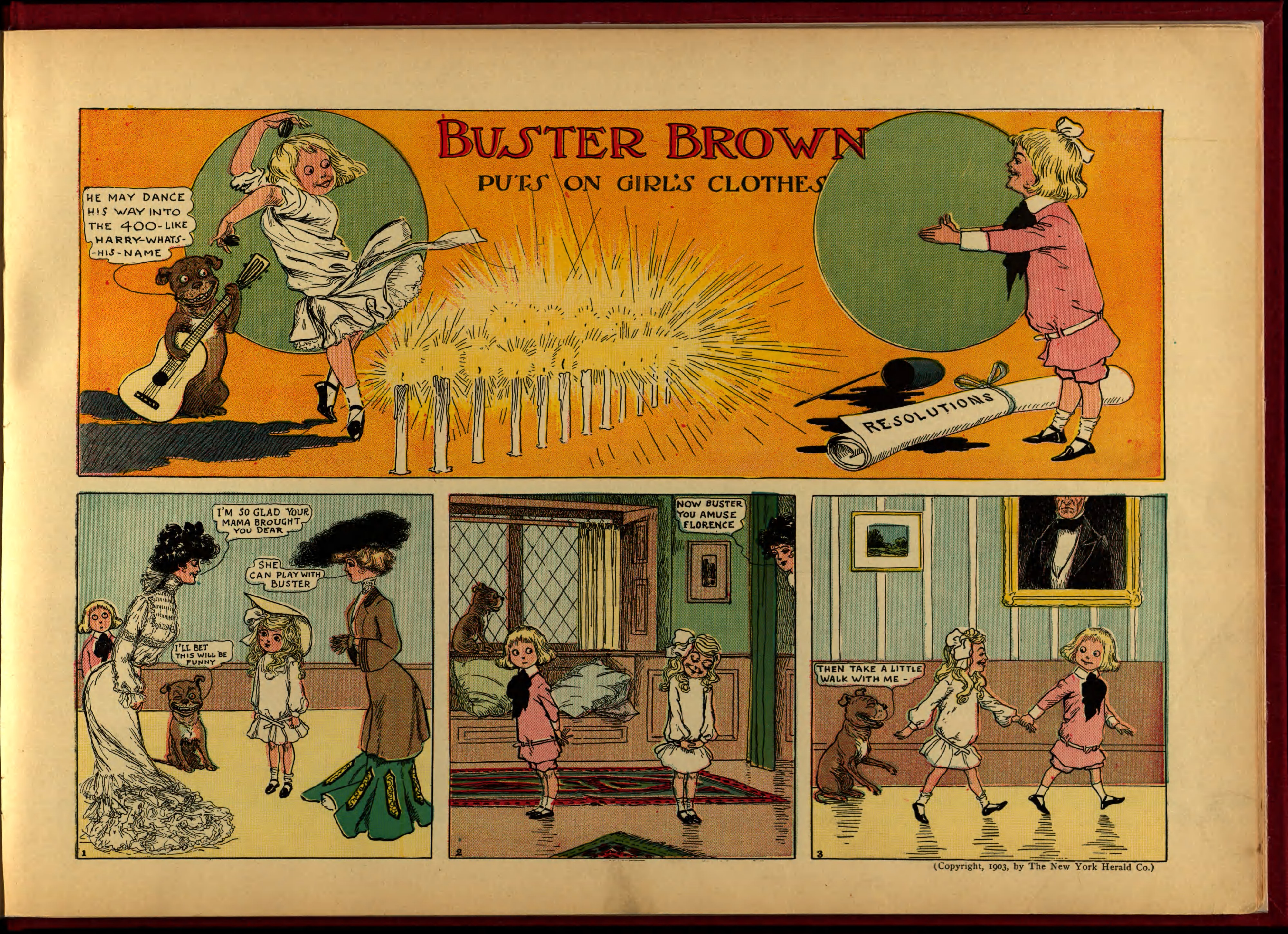 Buster Brown, His Dog Tige and Their Troubles (Frederick A. Stokes, 1904), page 13. R. F. Outcault. Public domain.