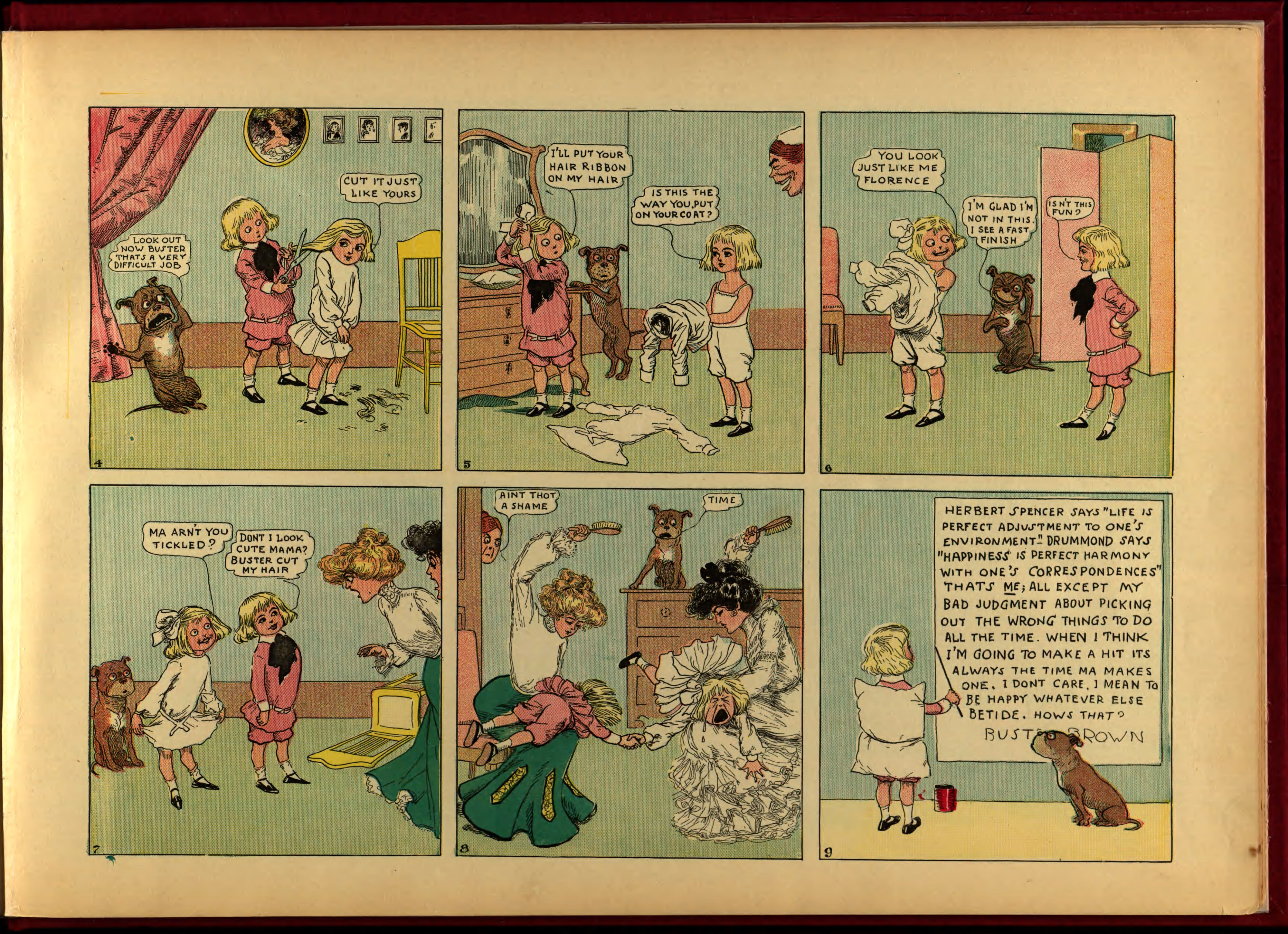 Buster Brown, His Dog Tige and Their Troubles (Frederick A. Stokes, 1904), page 14. R. F. Outcault. Public domain.