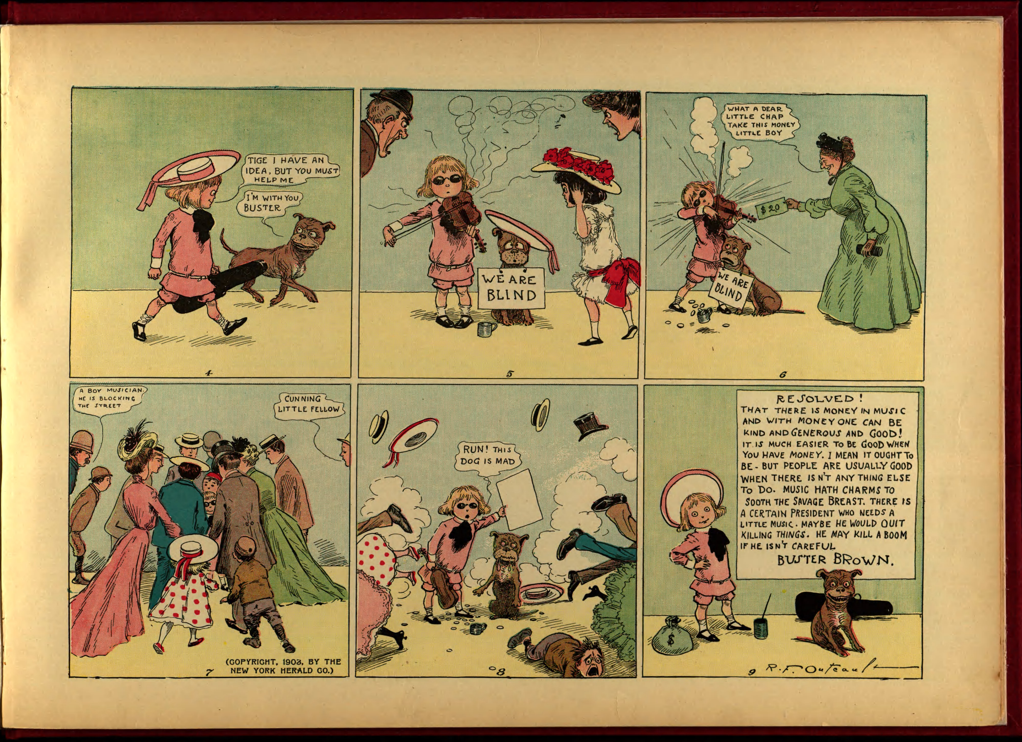 Buster Brown, His Dog Tige and Their Troubles (Frederick A. Stokes, 1904), page 16. R. F. Outcault. Public domain.