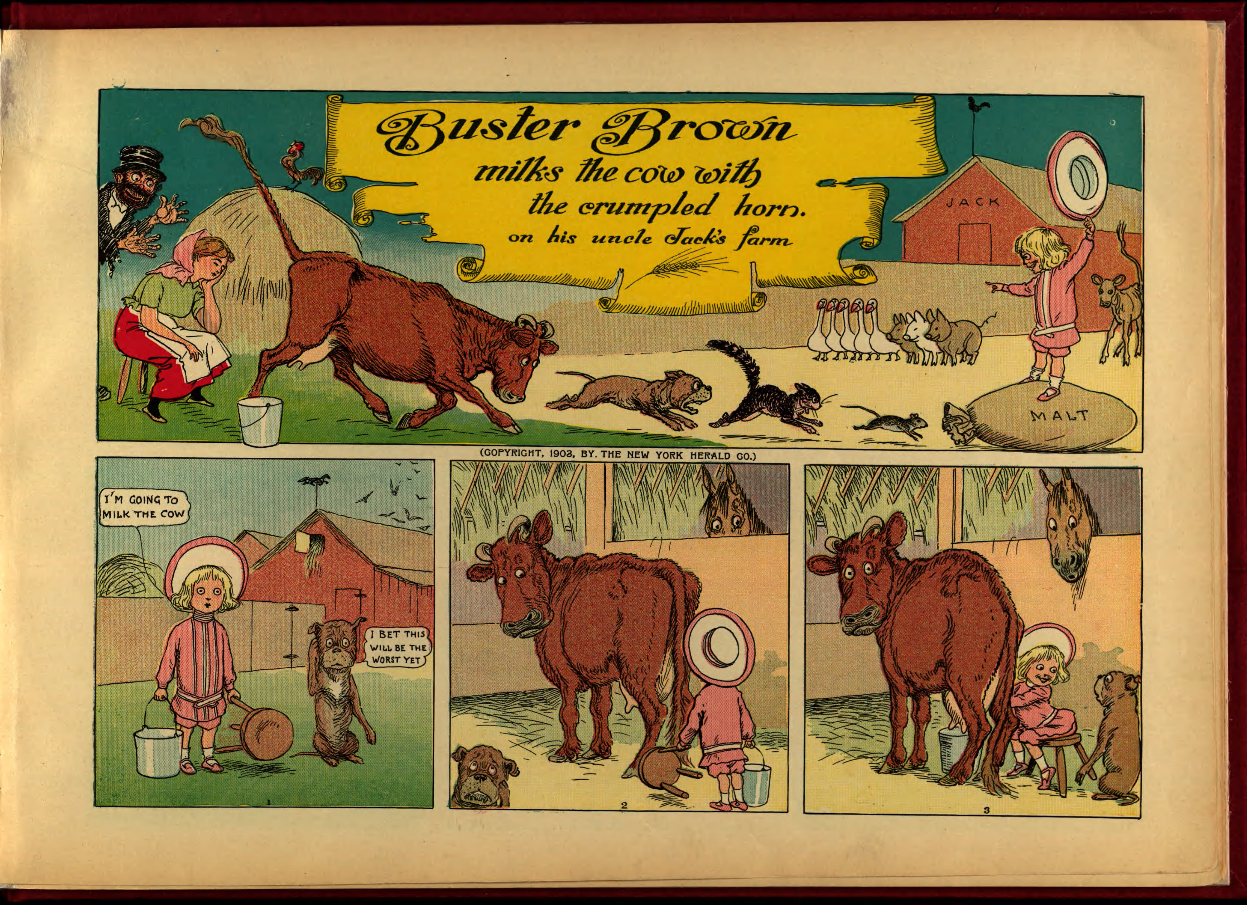 Buster Brown, His Dog Tige and Their Troubles (Frederick A. Stokes, 1904), page 17. R. F. Outcault. Public domain.
