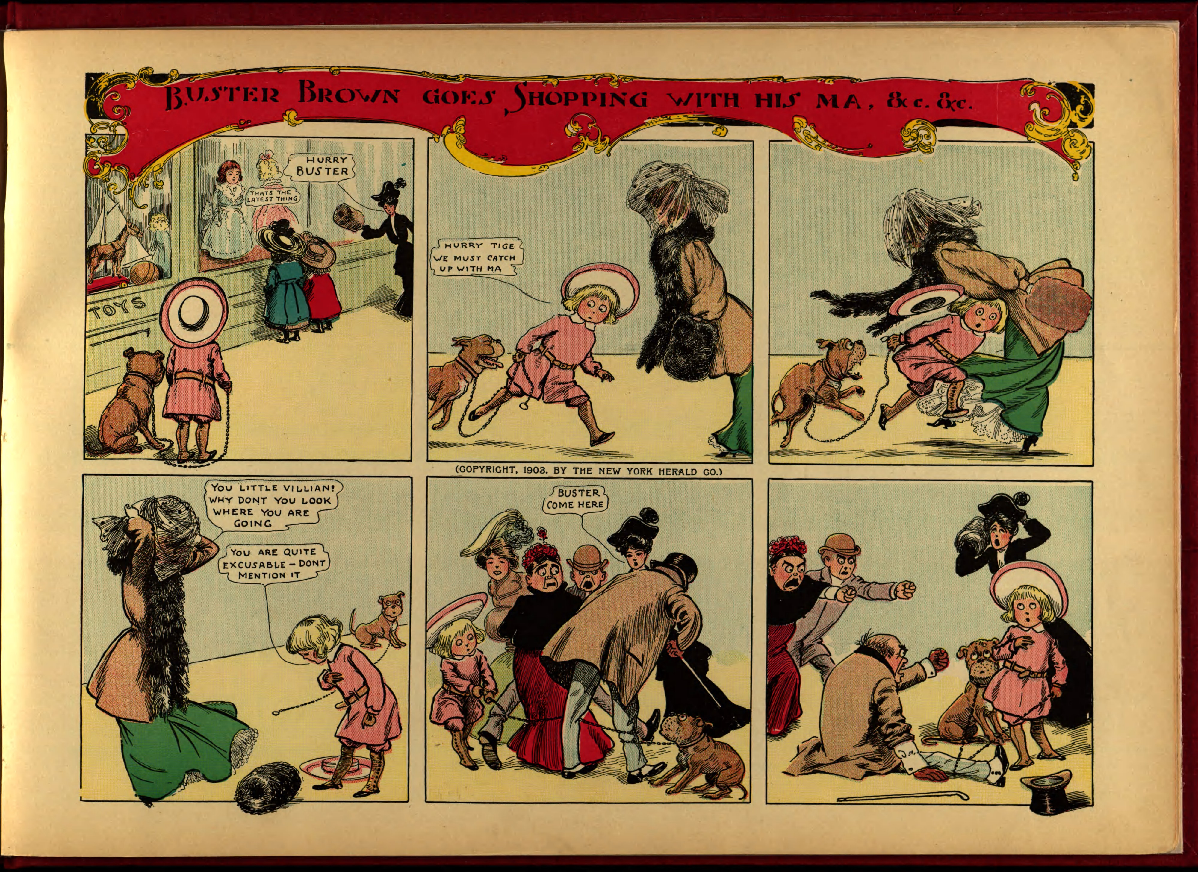 Buster Brown, His Dog Tige and Their Troubles (Frederick A. Stokes, 1904), page 21. R. F. Outcault. Public domain.