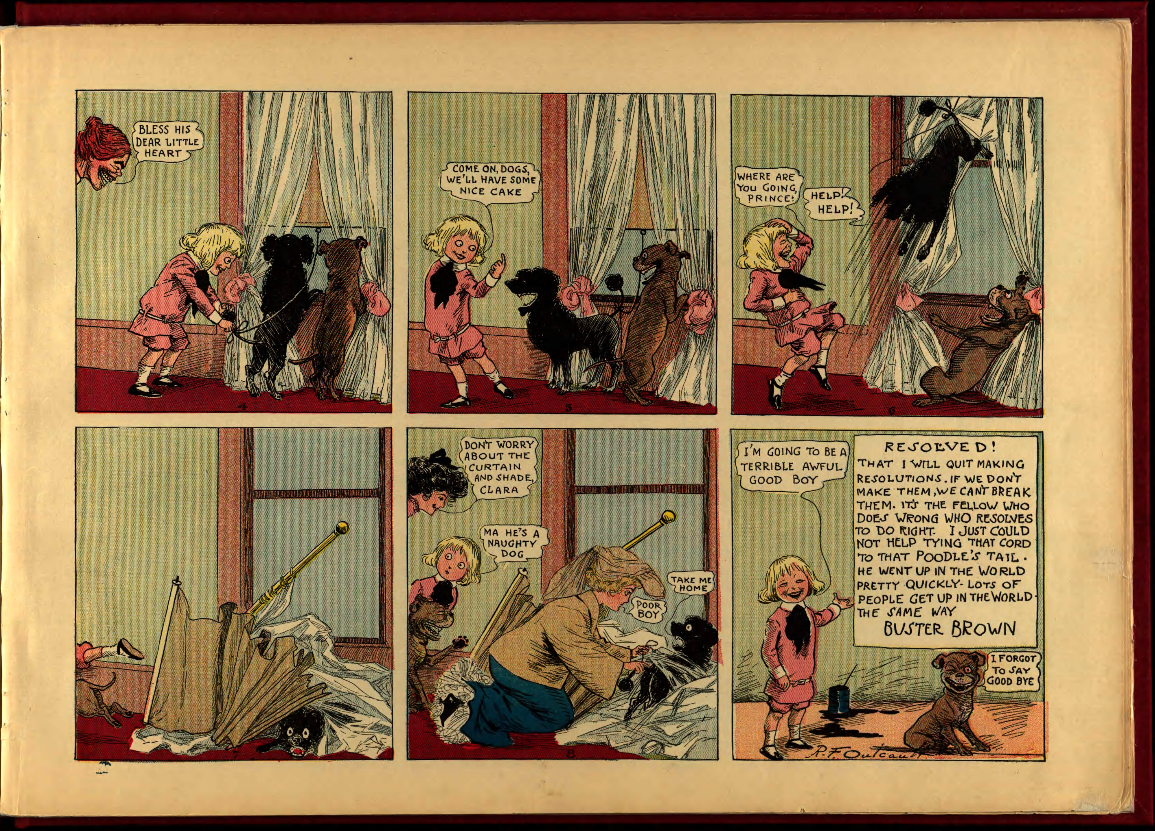 Buster Brown, His Dog Tige and Their Troubles (Frederick A. Stokes, 1904), page 4. R. F. Outcault. Public domain.