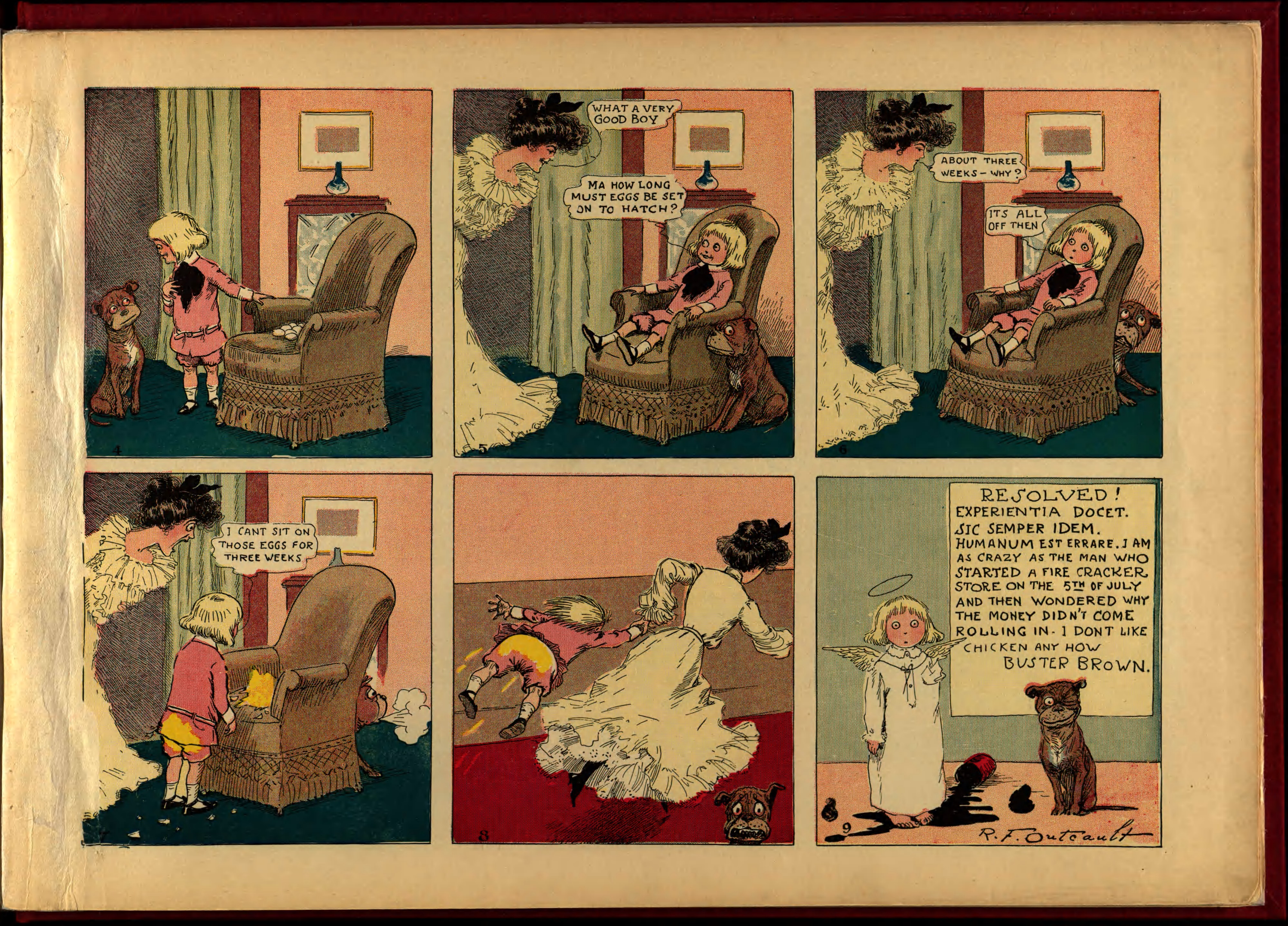 Buster Brown, His Dog Tige and Their Troubles (Frederick A. Stokes, 1904), page 6. R. F. Outcault. Public domain.